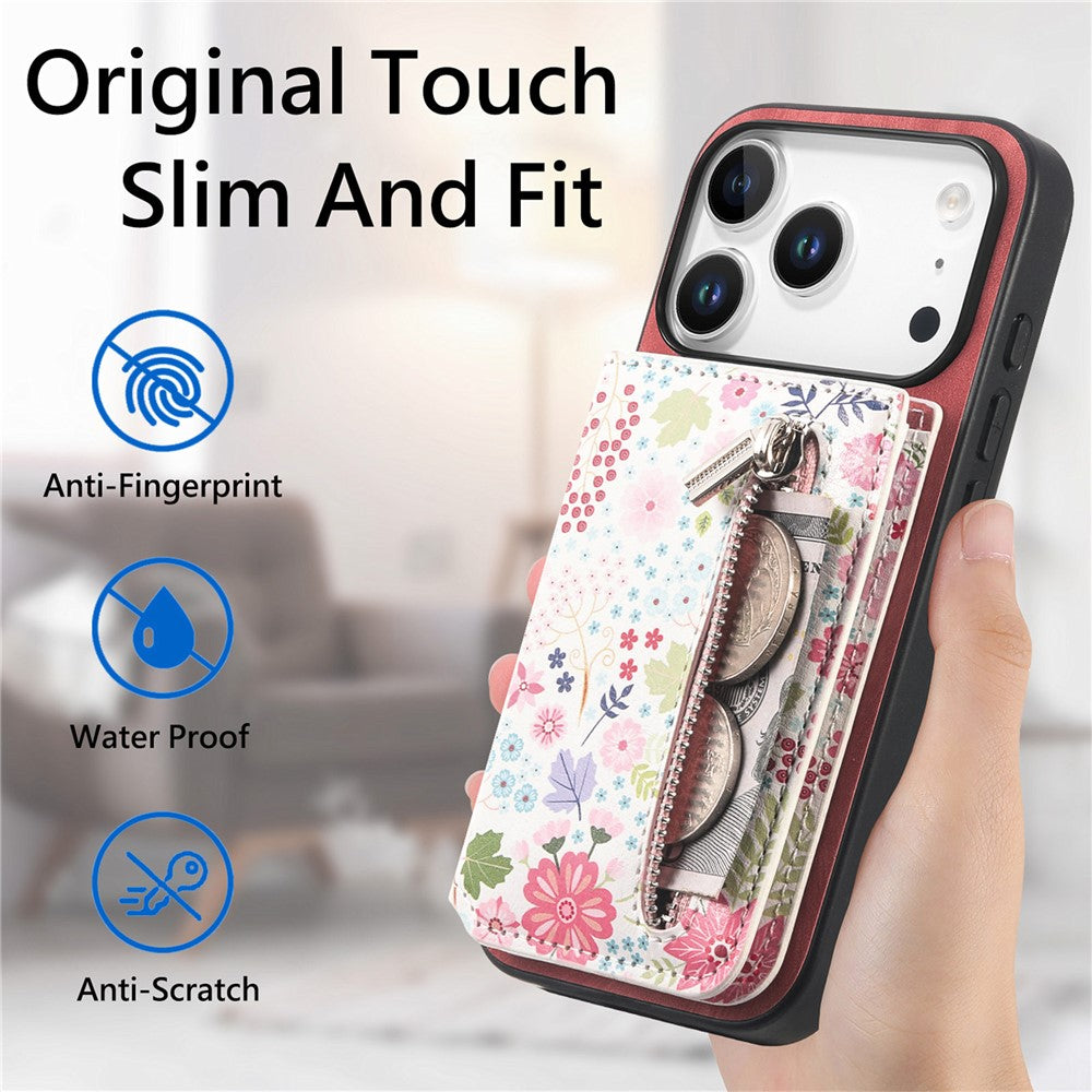 Étui en cuir pour iPhone 17 Pro avec protection RFID, fermeture éclair, porte-cartes et support intégré 