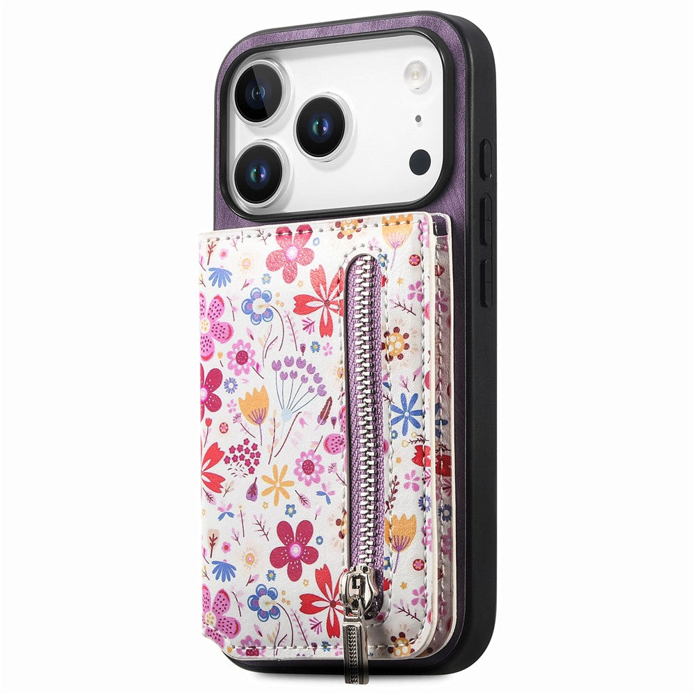 Étui en cuir pour iPhone 17 Pro avec protection RFID, fermeture éclair, porte-cartes et support intégré 