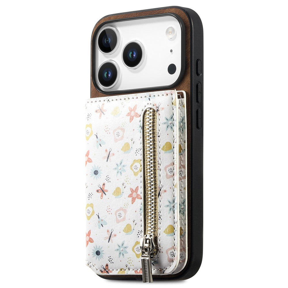 Étui en cuir pour iPhone 17 Pro avec protection RFID, fermeture éclair, porte-cartes et support intégré 