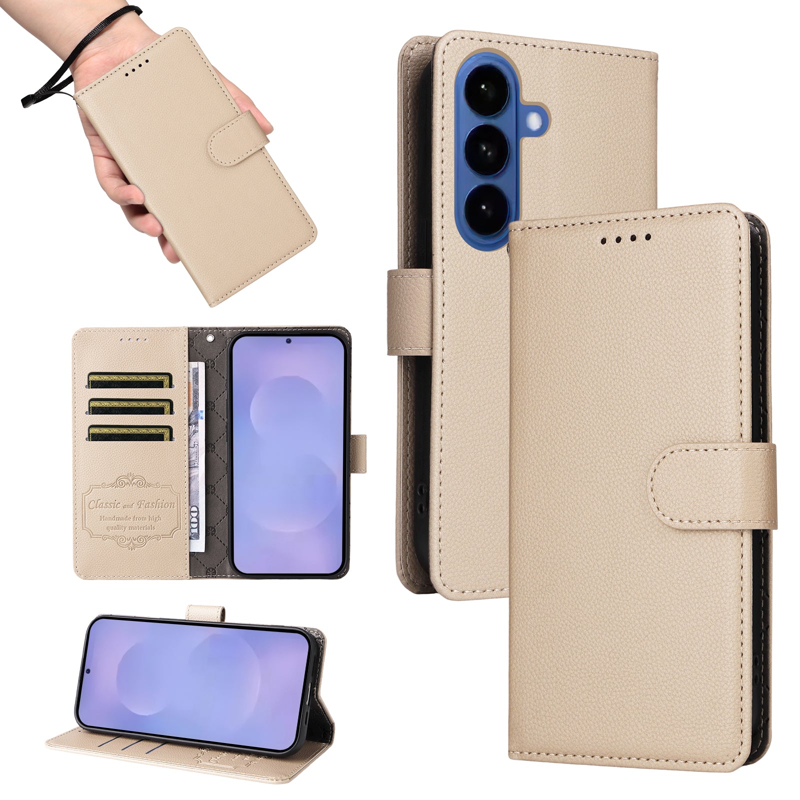 For Samsung Galaxy S26 / S26 Pro Case RFID Blocking 3 Card Slots PU Leather Phone Cover with Wrist Strap