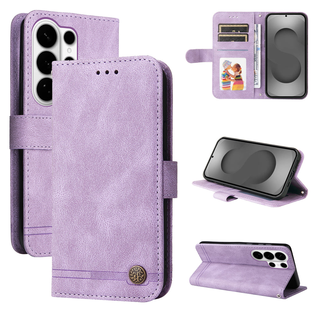For Samsung Galaxy S26 Ultra Leather Wallet Cases Skin Touch Phone Cover Stand with Strap