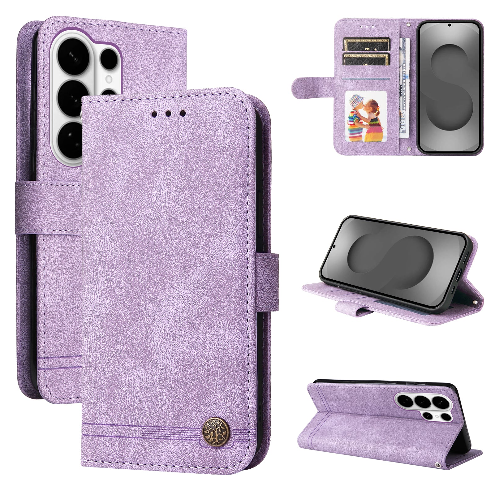 For Samsung Galaxy S26 Ultra Leather Wallet Cases Skin Touch Phone Cover Stand with Strap