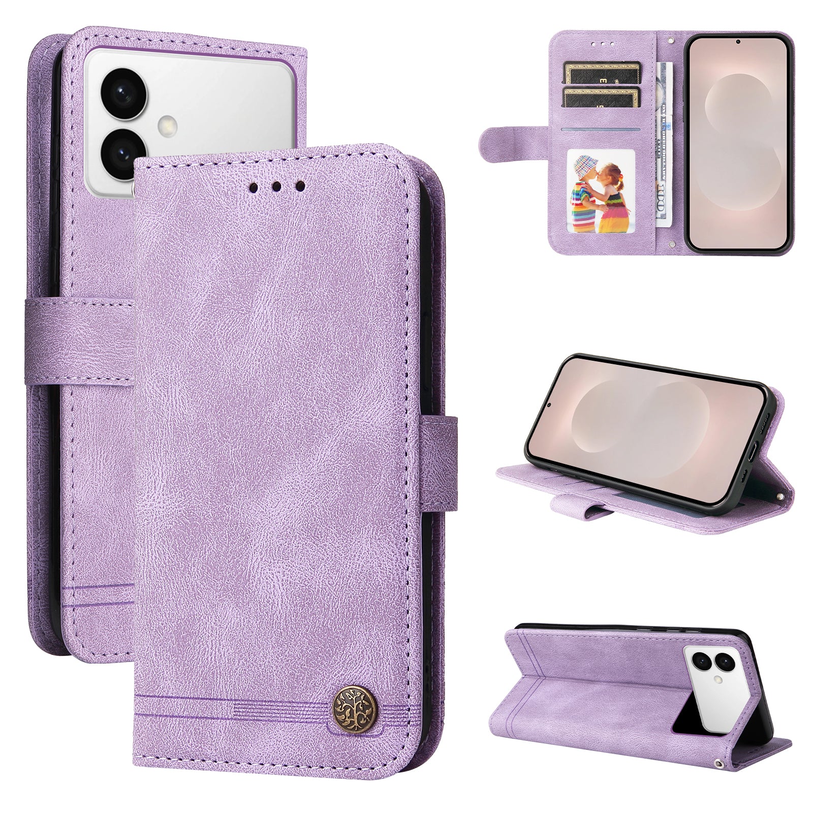 For Samsung Galaxy S26 Edge Leather Wallet Cases Skin Touch Phone Cover Stand with Strap