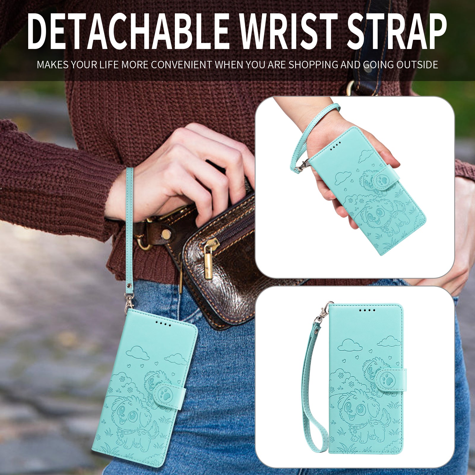 For Samsung Galaxy S26 Ultra Case RFID Blocking Imprinted Dog Pattern PU Leather Phone Cover with Wrist Strap