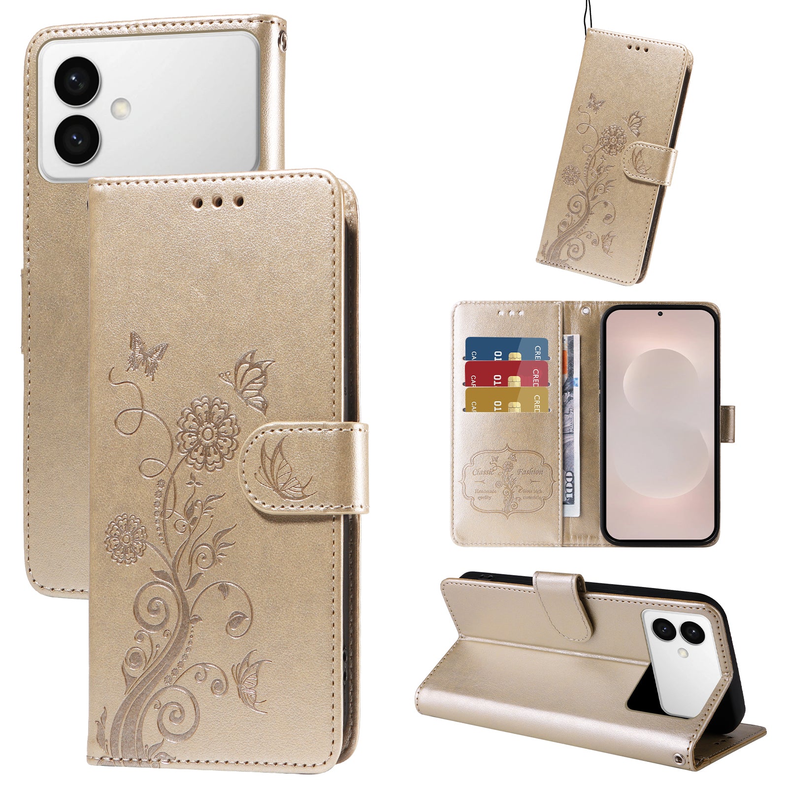 For Samsung Galaxy S26 Edge Leather Case Butterfly Floral Imprint Wallet Stand Cover