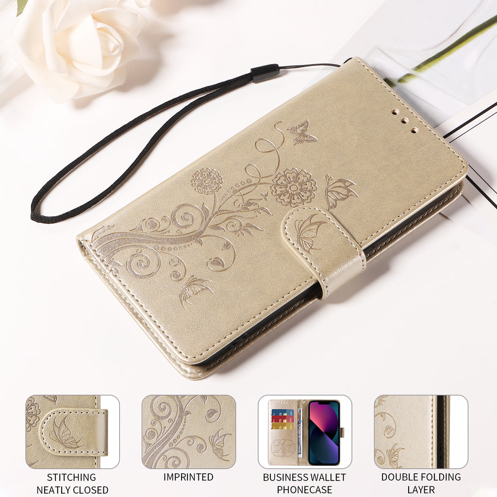 For Samsung Galaxy S26 Edge Leather Case Butterfly Floral Imprint Wallet Stand Cover