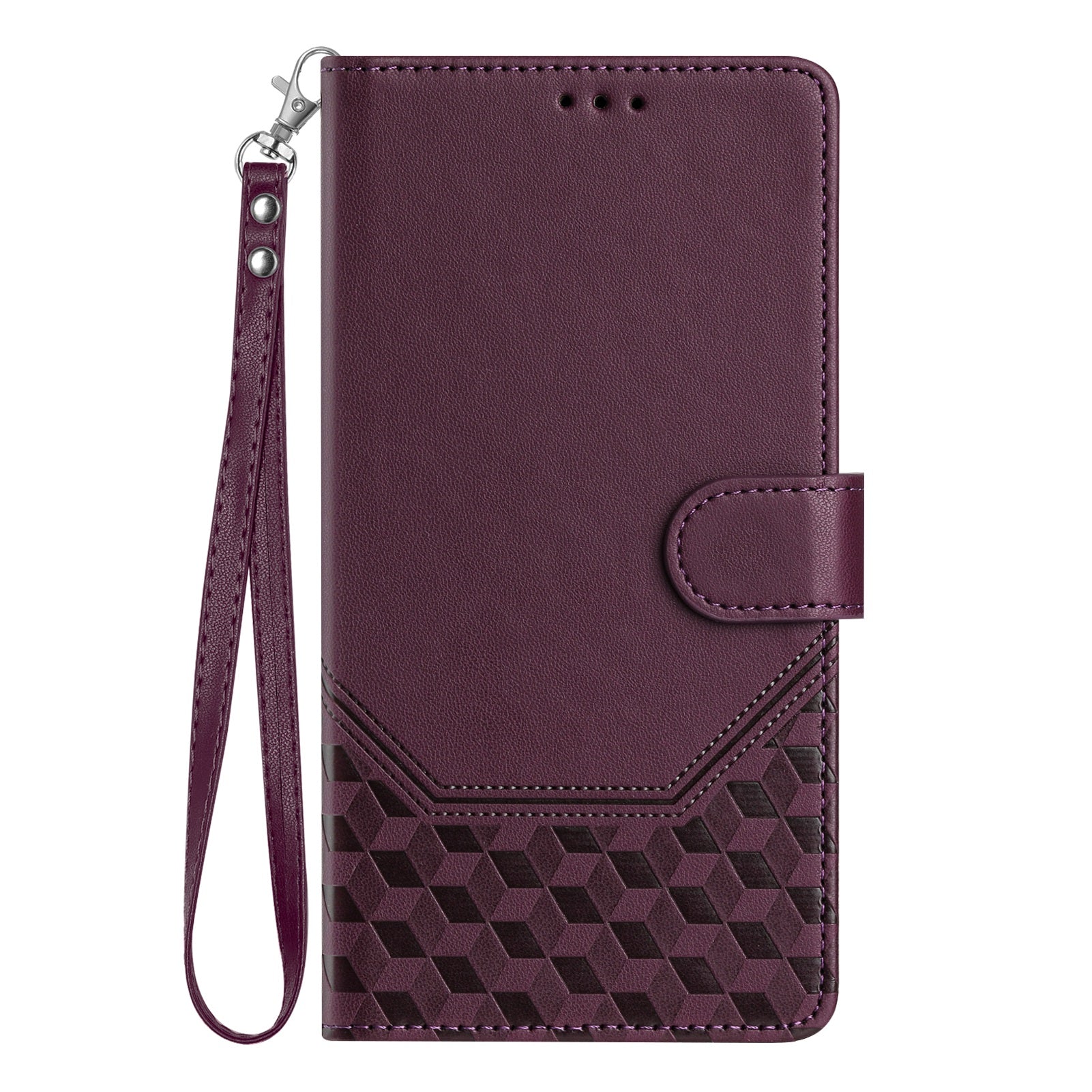 For Honor X5c Plus 4G Case Imprinted Honeycomb RFID Blocking Leather Phone Cover with Strap