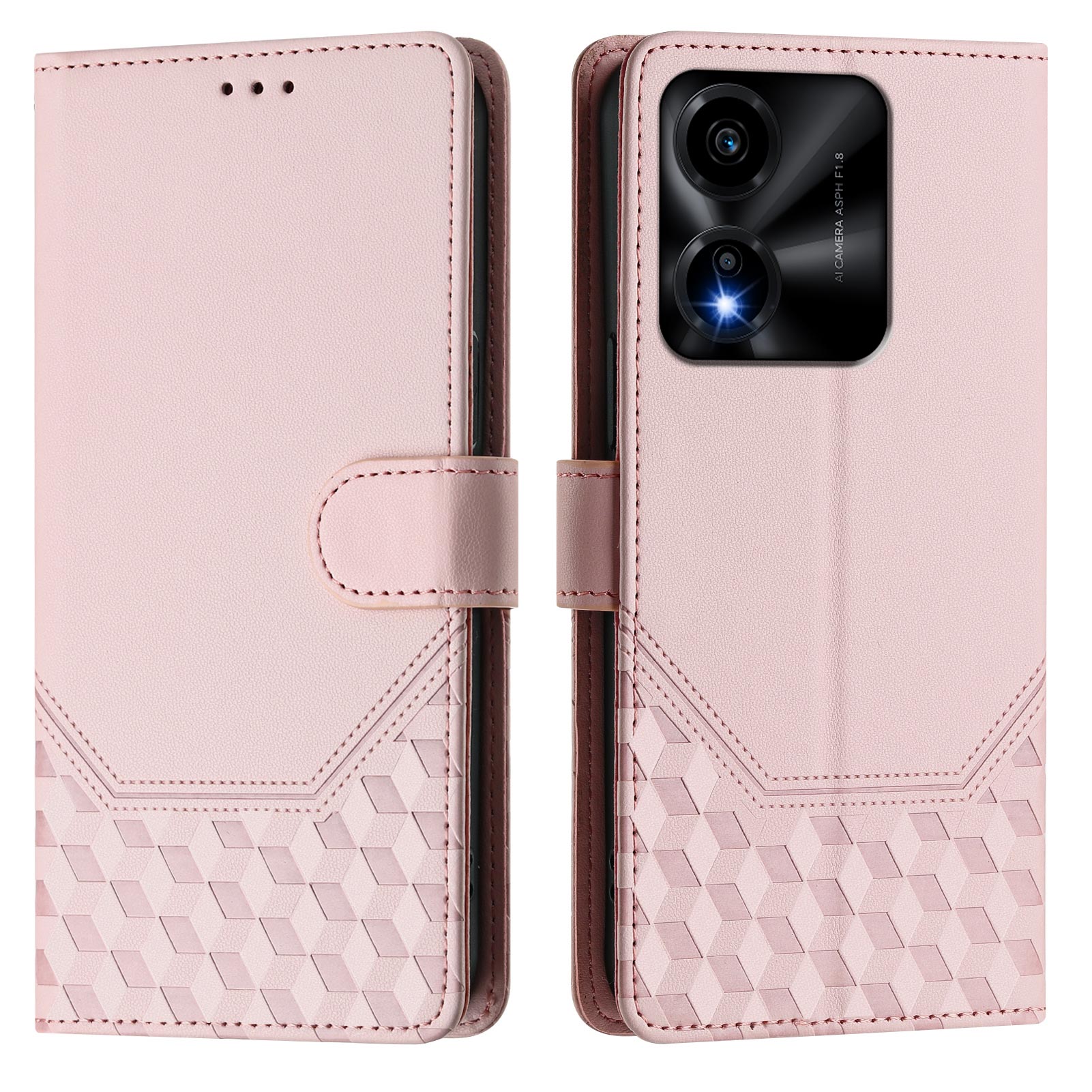 For Honor X5c Plus 4G Case Imprinted Honeycomb RFID Blocking Leather Phone Cover with Strap