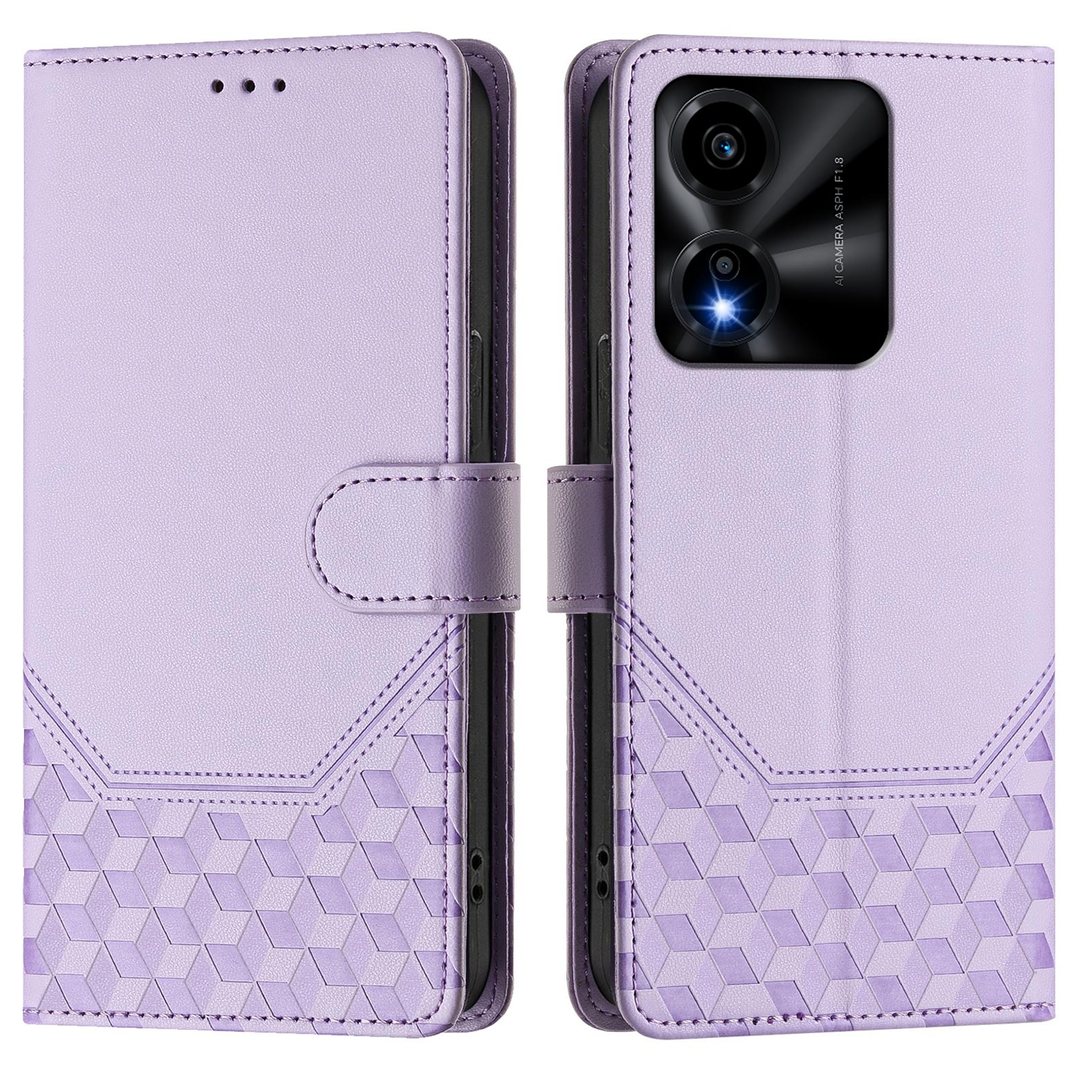 For Honor X5c Plus 4G Case Imprinted Honeycomb RFID Blocking Leather Phone Cover with Strap