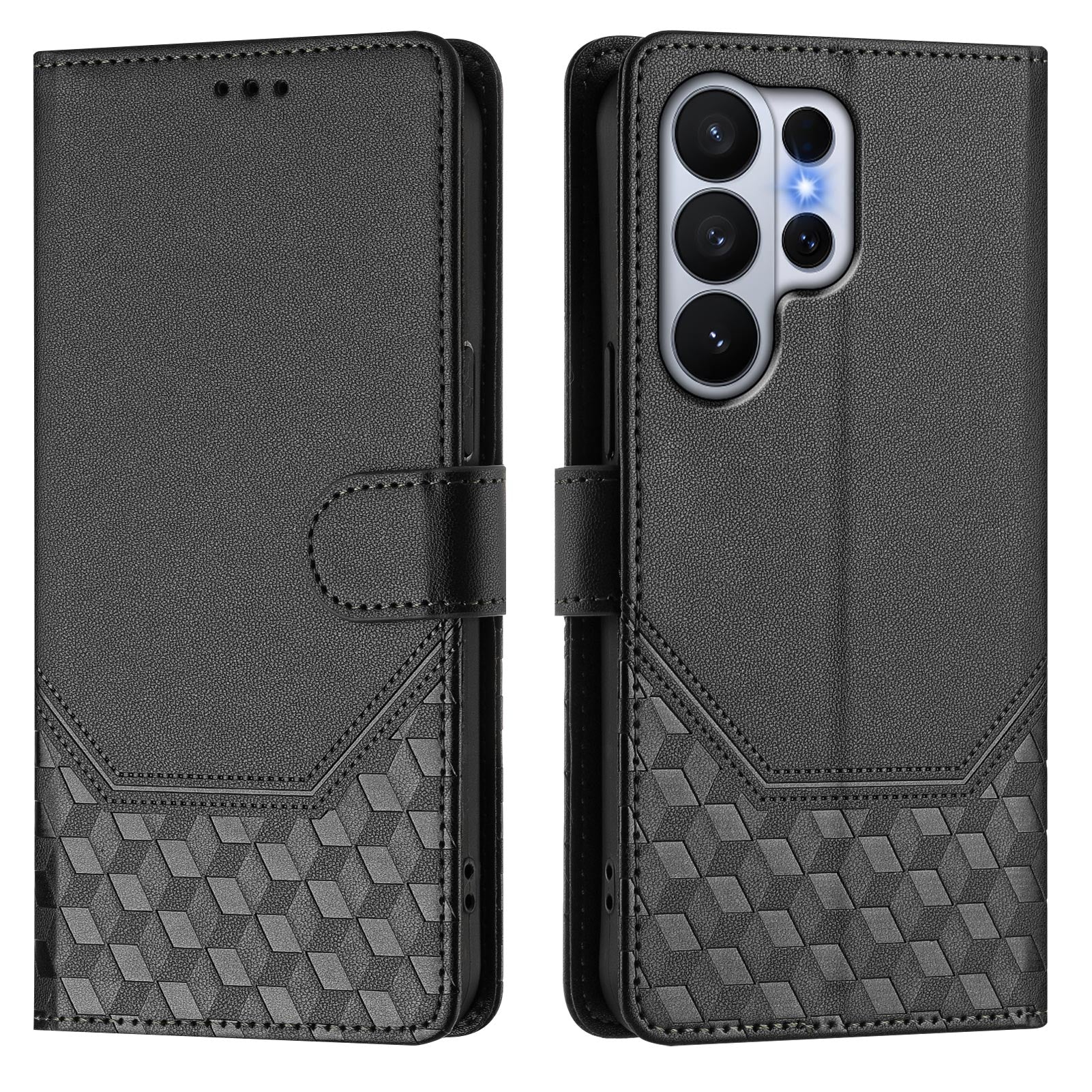 For Samsung Galaxy S26 Ultra Case Imprinted Honeycomb RFID Blocking Leather Phone Cover with Strap