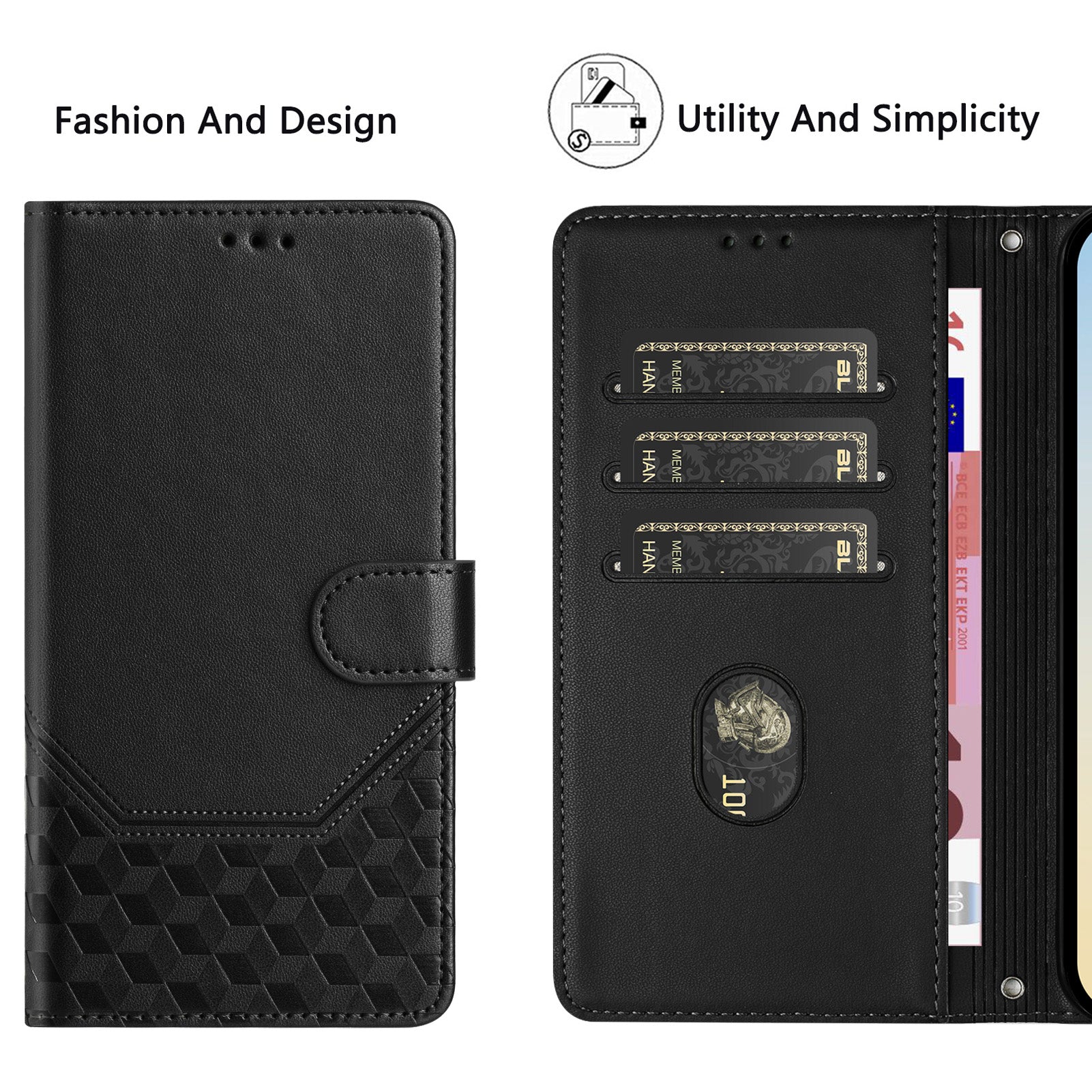 For Samsung Galaxy S26 Ultra Case Imprinted Honeycomb RFID Blocking Leather Phone Cover with Strap