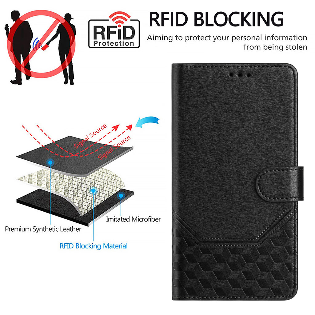 For Samsung Galaxy S26 Ultra Case Imprinted Honeycomb RFID Blocking Leather Phone Cover with Strap