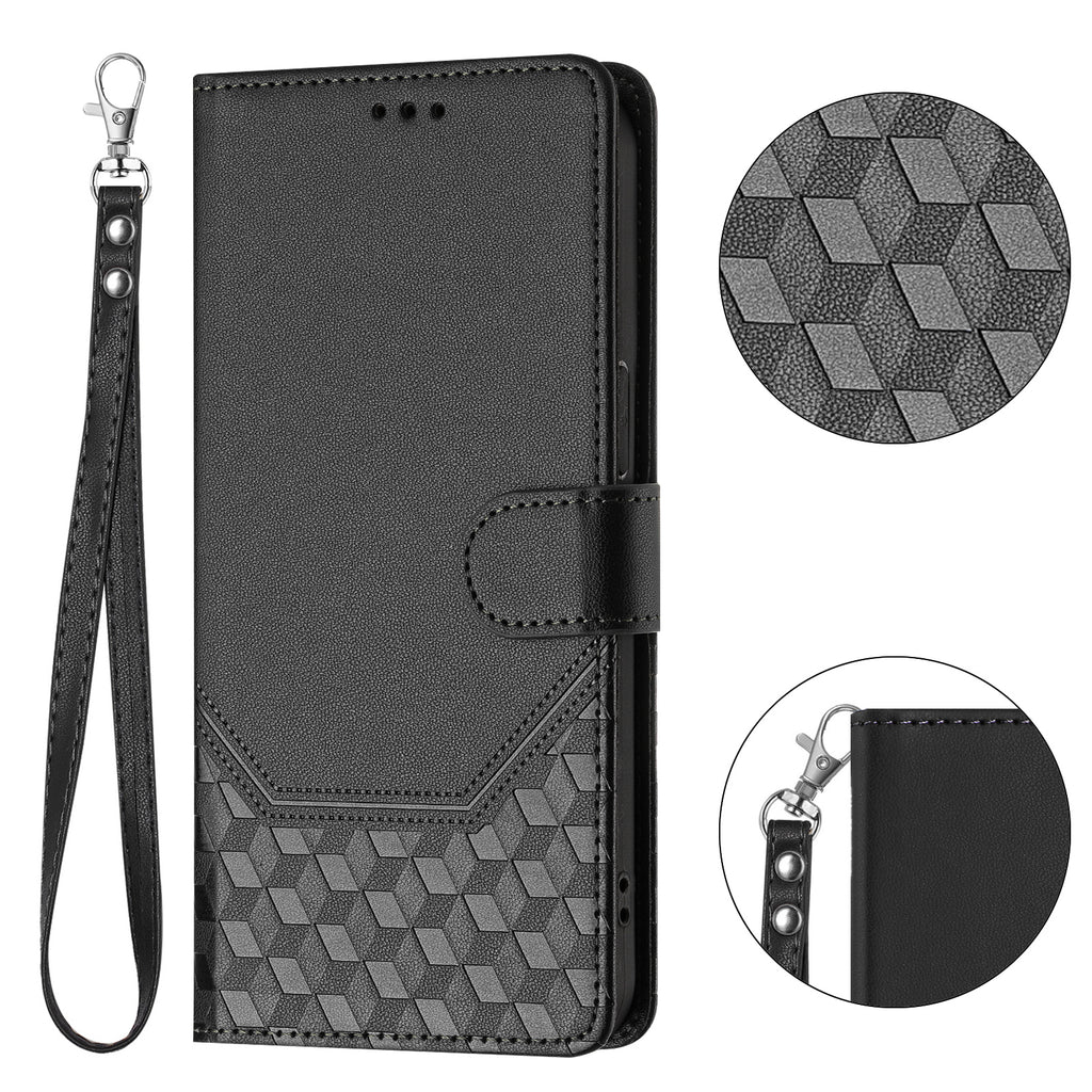 For Samsung Galaxy S26 Ultra Case Imprinted Honeycomb RFID Blocking Leather Phone Cover with Strap