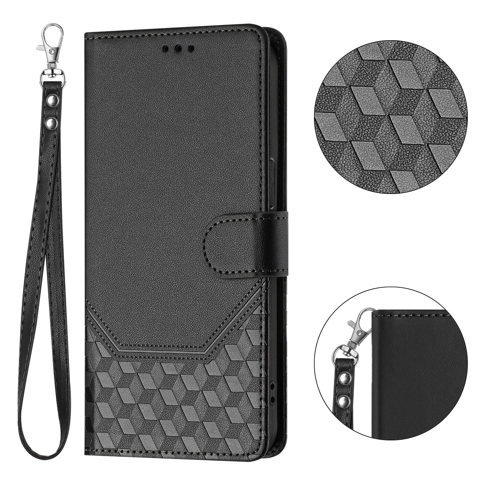 For Samsung Galaxy S26 Ultra Case Imprinted Honeycomb RFID Blocking Leather Phone Cover with Strap