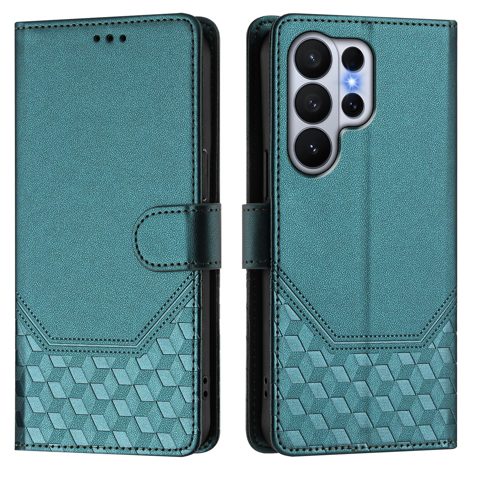 For Samsung Galaxy S26 Ultra Case Imprinted Honeycomb RFID Blocking Leather Phone Cover with Strap