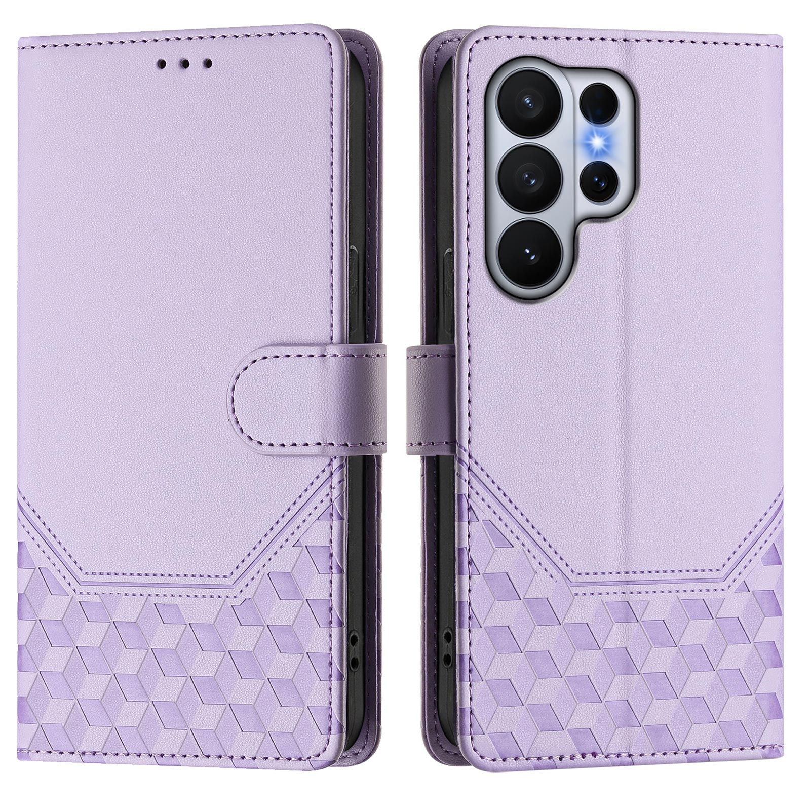 For Samsung Galaxy S26 Ultra Case Imprinted Honeycomb RFID Blocking Leather Phone Cover with Strap