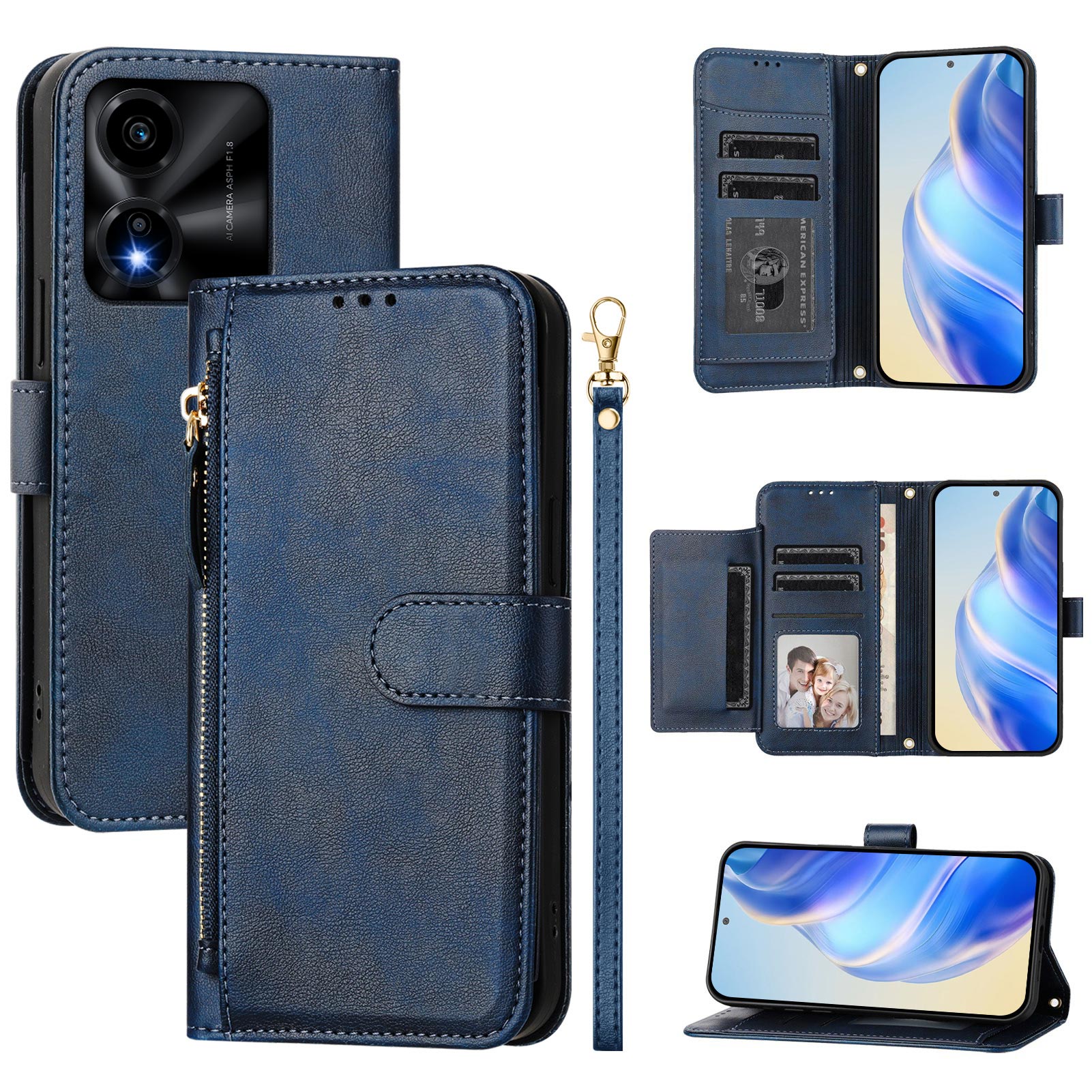 For Honor X5c Plus 4G Case Zipper Pocket Multiple Card Slots Leather Phone Cover