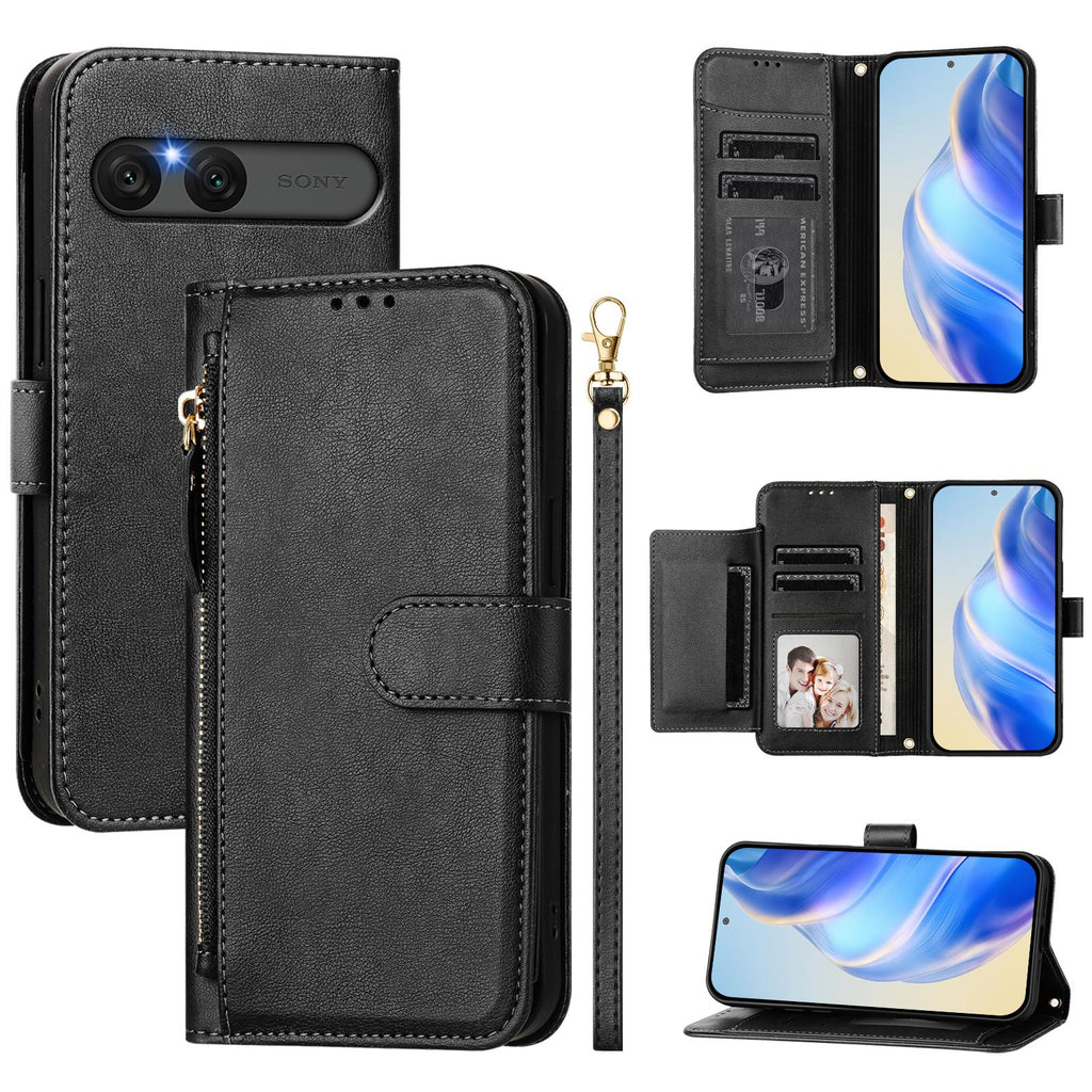 For Sony Xperia 10 VII Case Zipper Pocket Multiple Card Slots Leather Phone Cover