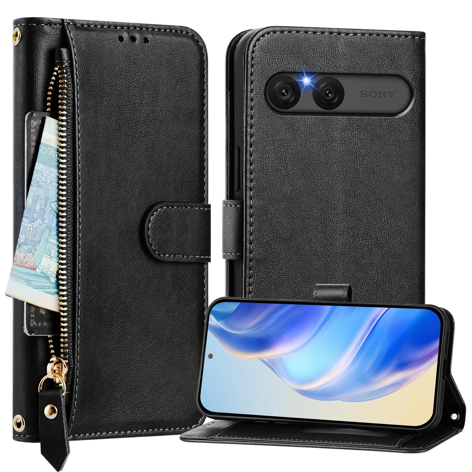 For Sony Xperia 10 VII Case Zipper Pocket Multiple Card Slots Leather Phone Cover