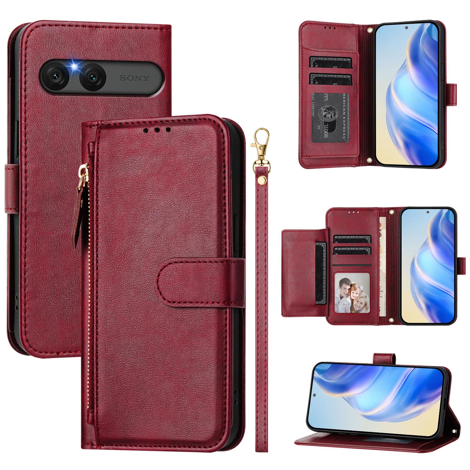 For Sony Xperia 10 VII Case Zipper Pocket Multiple Card Slots Leather Phone Cover