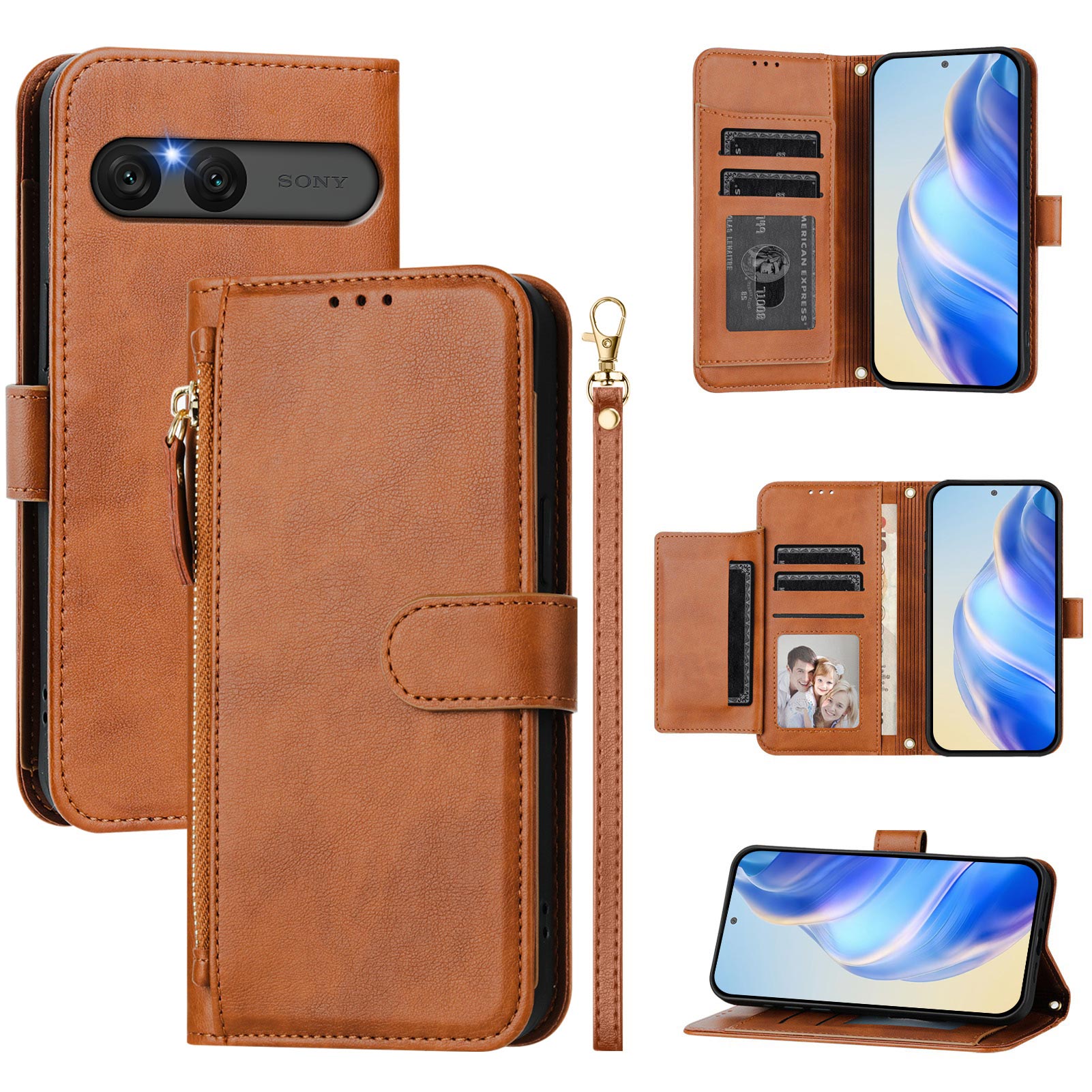 For Sony Xperia 10 VII Case Zipper Pocket Multiple Card Slots Leather Phone Cover
