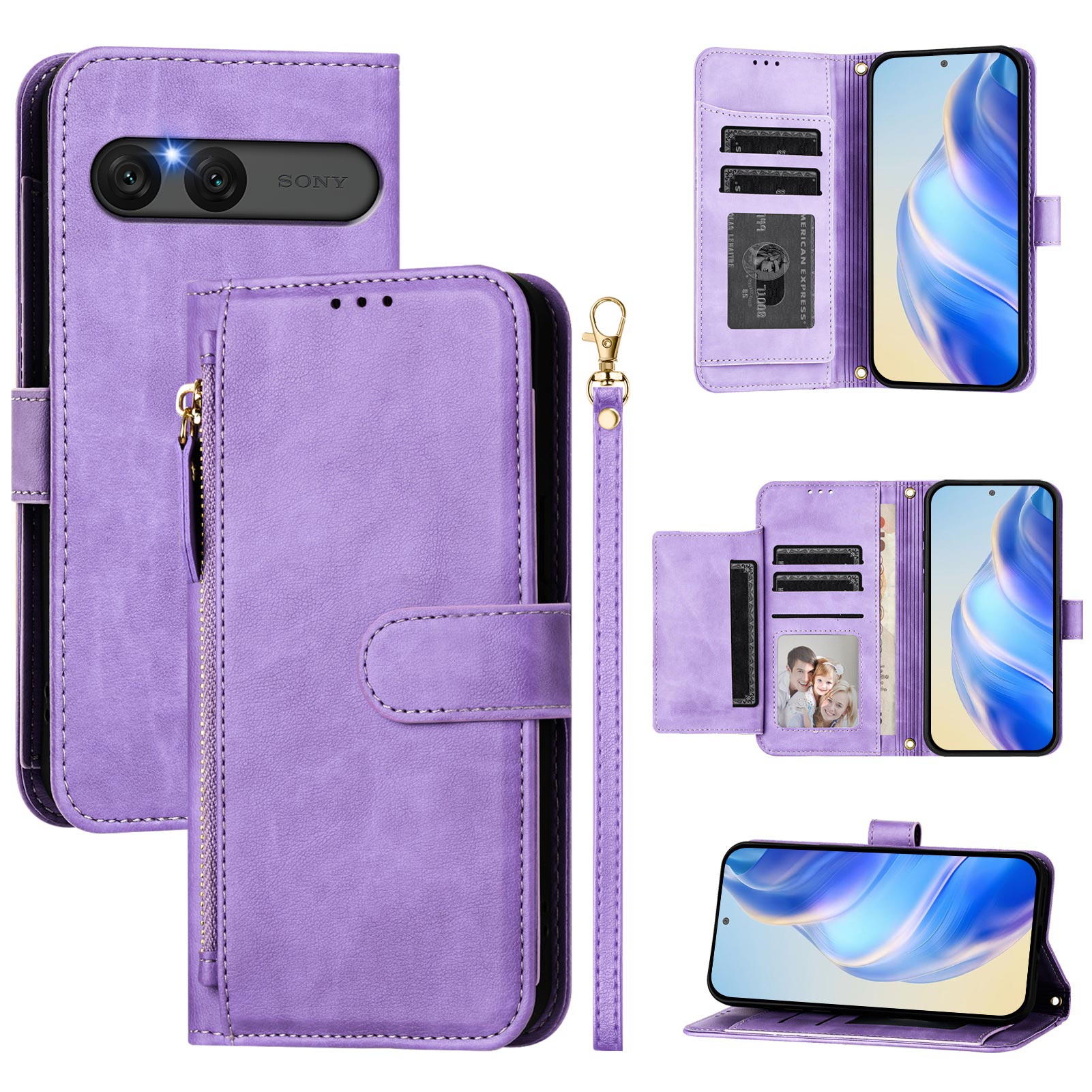For Sony Xperia 10 VII Case Zipper Pocket Multiple Card Slots Leather Phone Cover