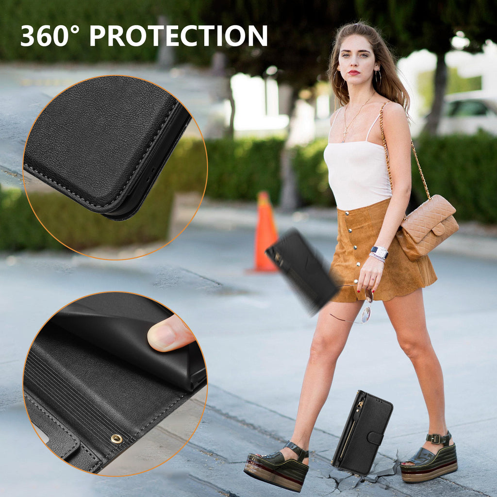 For Motorola Moto G06 4G Case Zipper Pocket Multiple Card Slots Leather Phone Cover