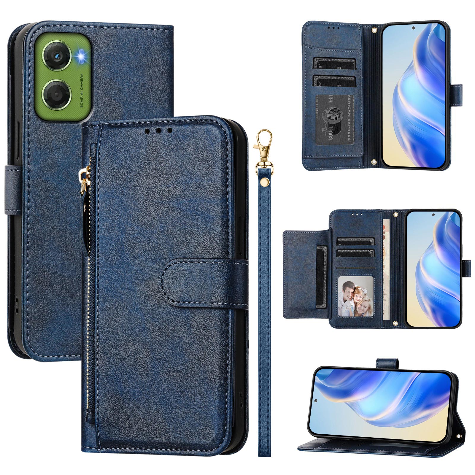 For Motorola Moto G06 4G Case Zipper Pocket Multiple Card Slots Leather Phone Cover