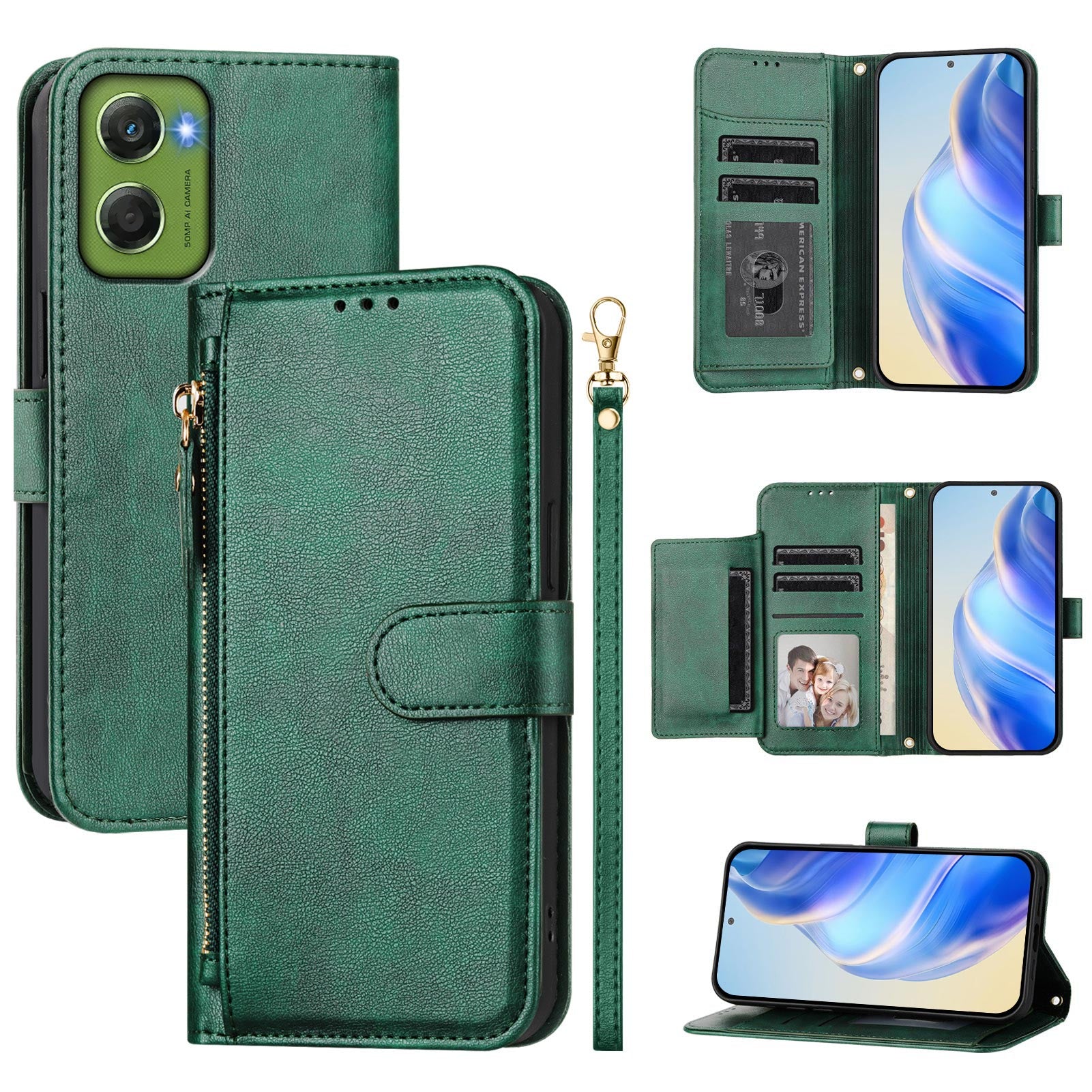 For Motorola Moto G06 4G Case Zipper Pocket Multiple Card Slots Leather Phone Cover