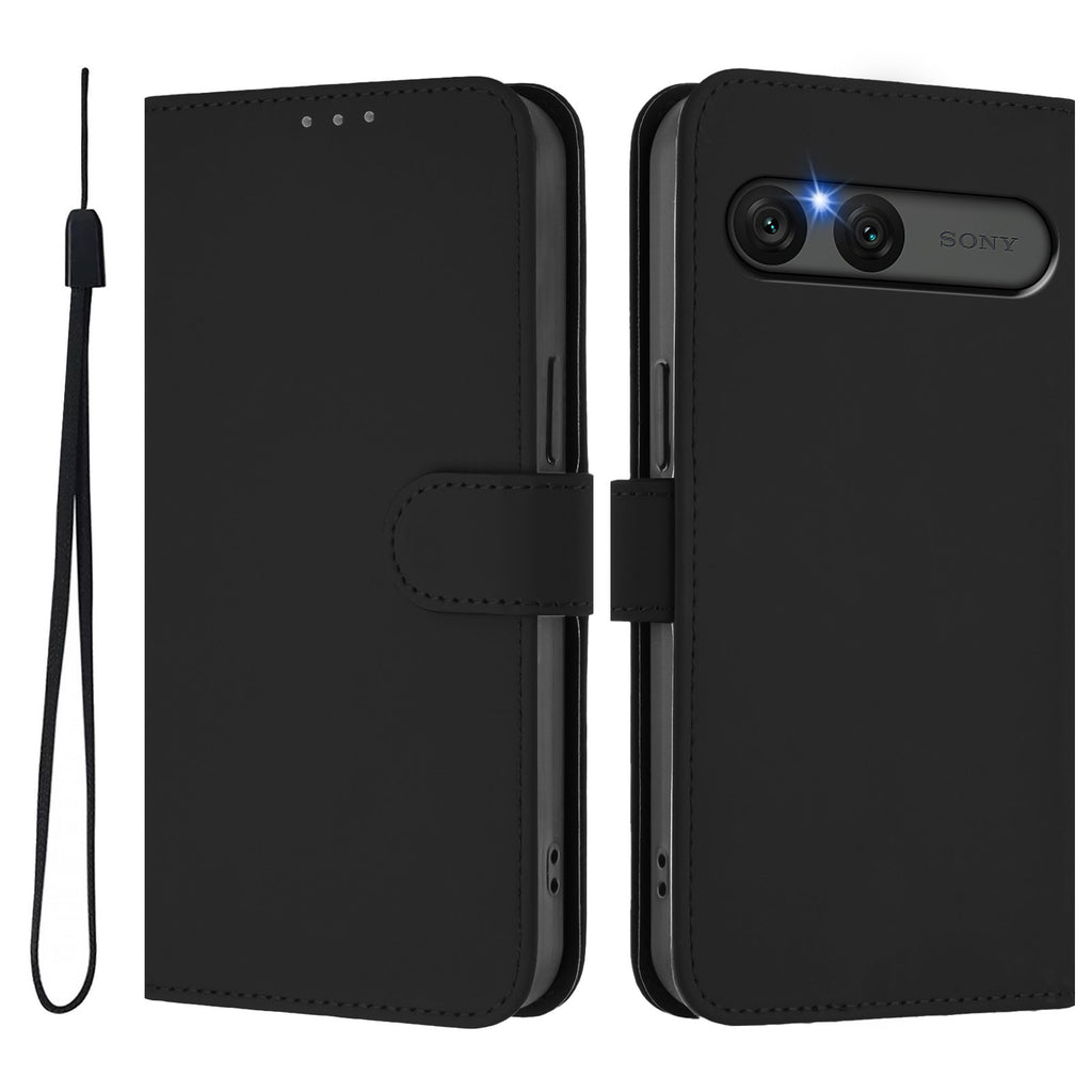 For Sony Xperia 10 VII Case Solid Color Wallet Leather Phone Cover with Strap