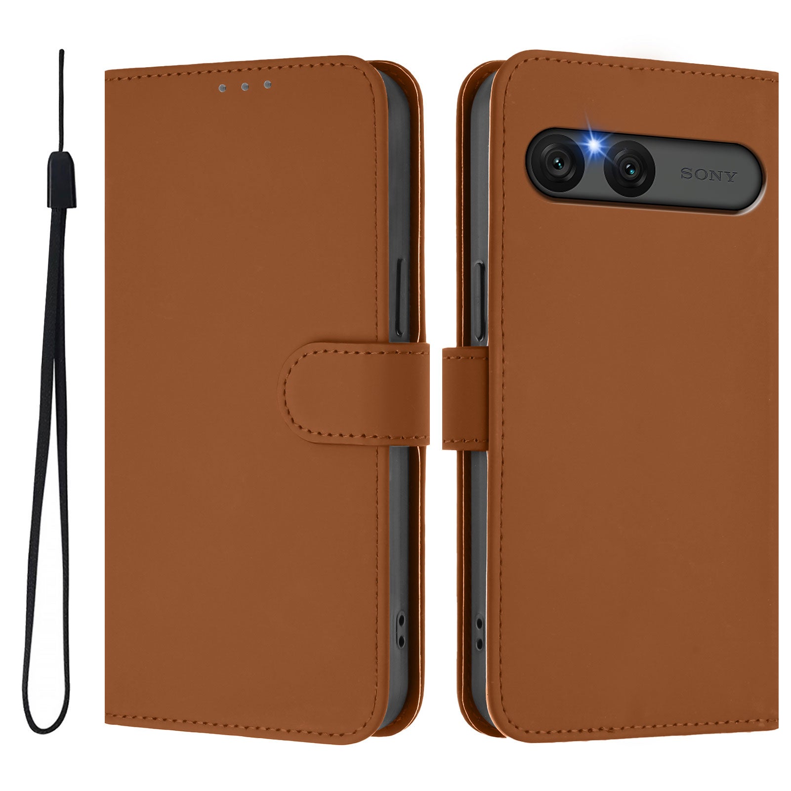 For Sony Xperia 10 VII Case Solid Color Wallet Leather Phone Cover with Strap