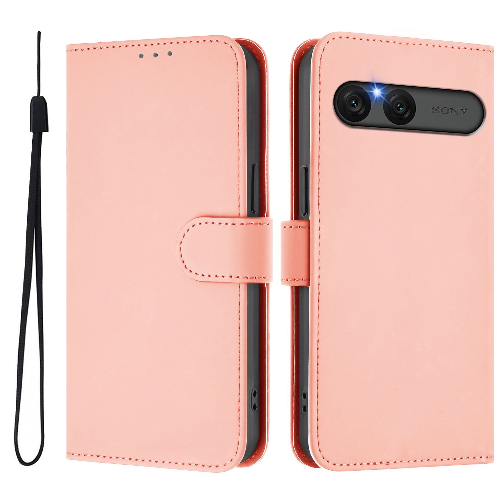 For Sony Xperia 10 VII Case Solid Color Wallet Leather Phone Cover with Strap