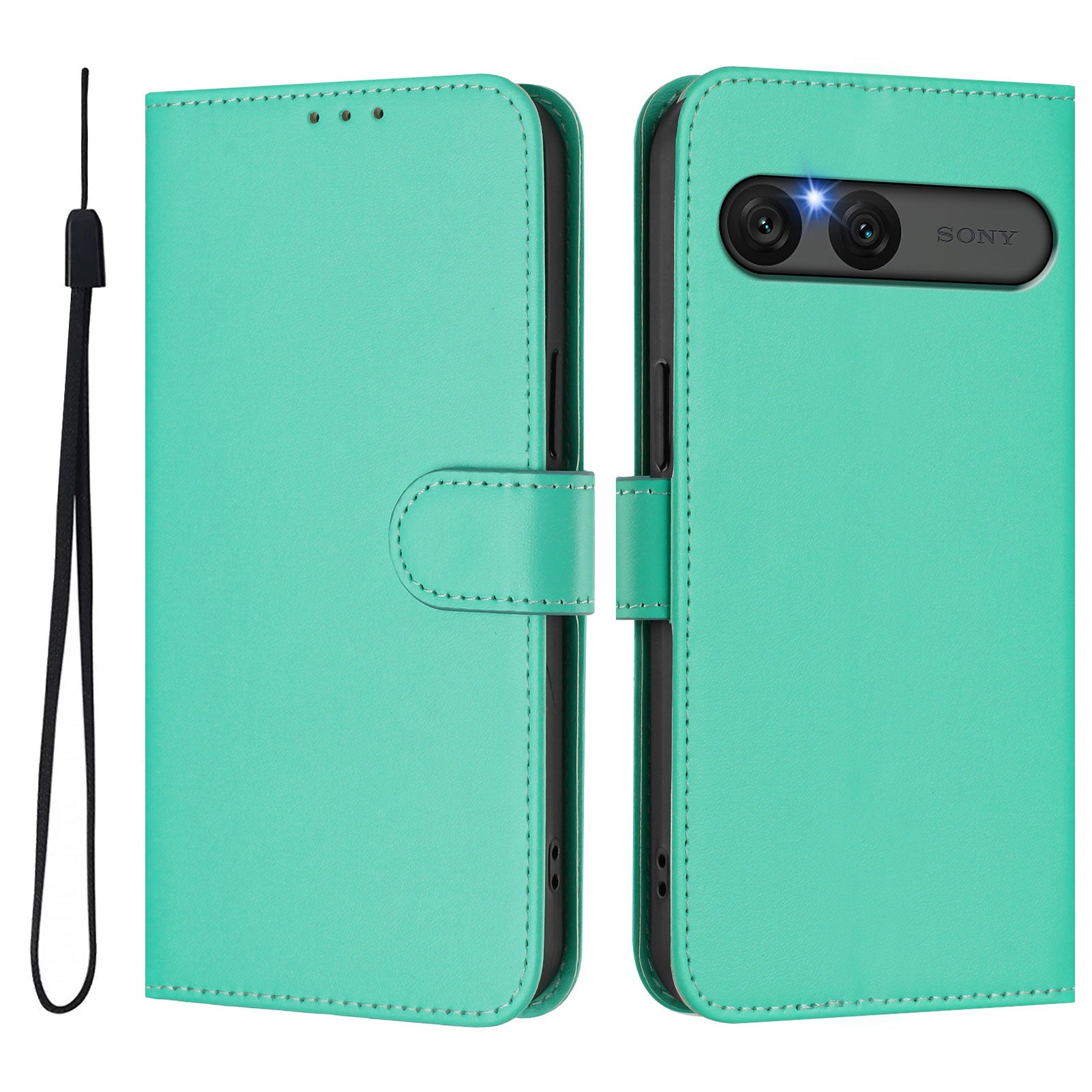 For Sony Xperia 10 VII Case Solid Color Wallet Leather Phone Cover with Strap