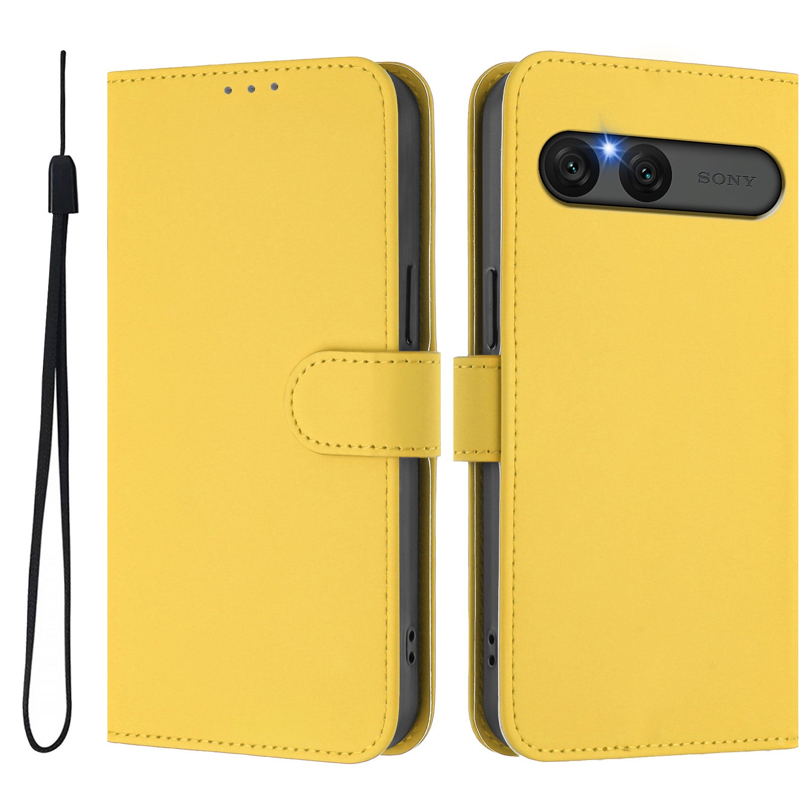 For Sony Xperia 10 VII Case Solid Color Wallet Leather Phone Cover with Strap