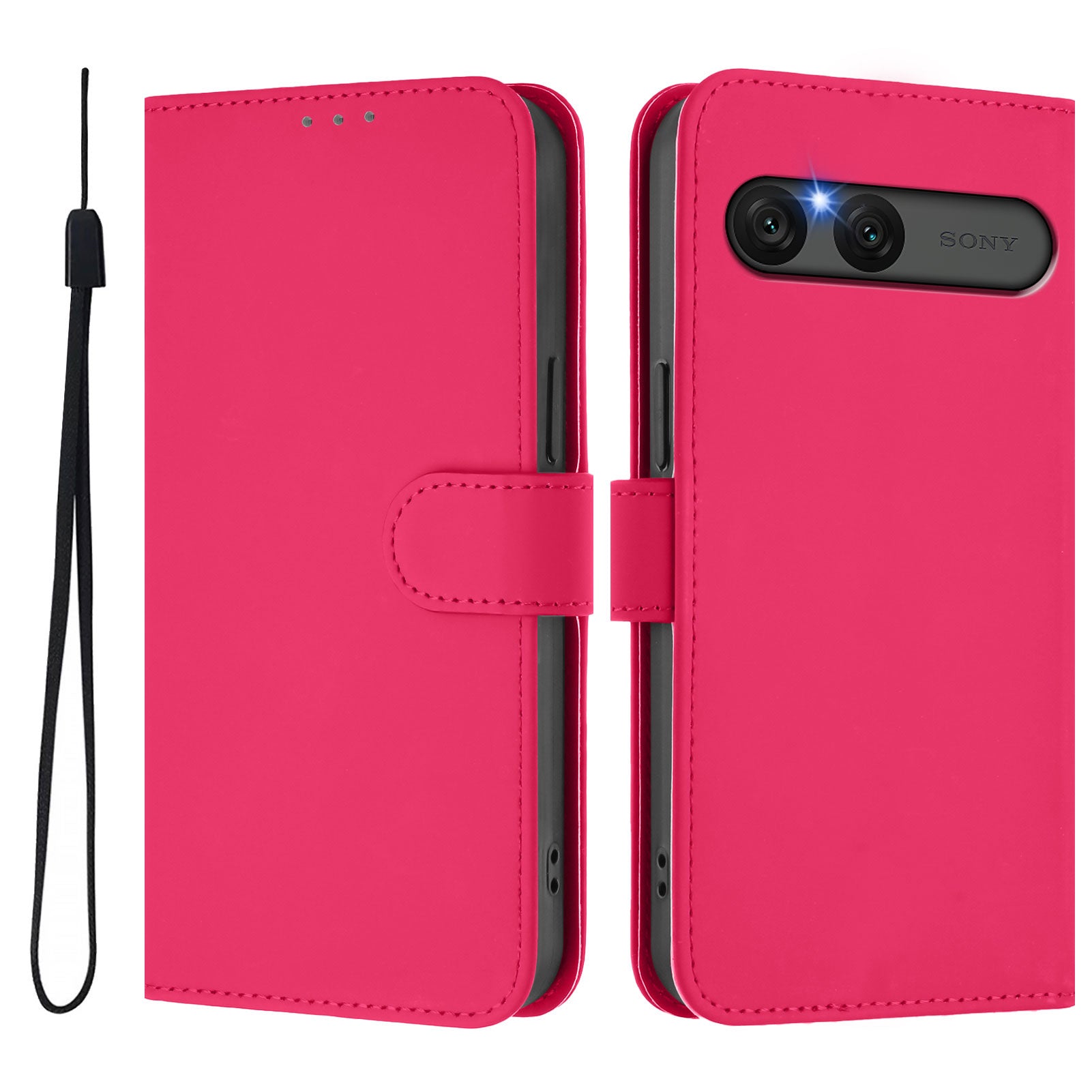 For Sony Xperia 10 VII Case Solid Color Wallet Leather Phone Cover with Strap