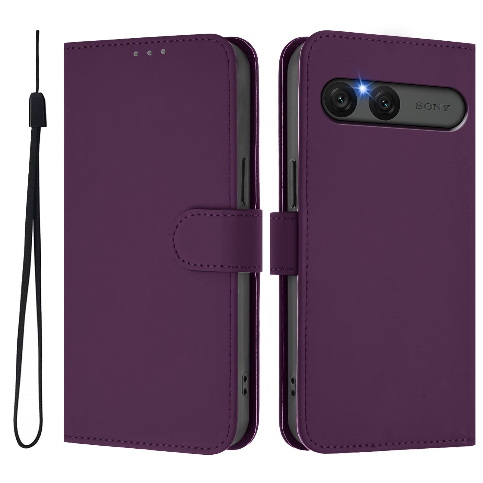 For Sony Xperia 10 VII Case Solid Color Wallet Leather Phone Cover with Strap