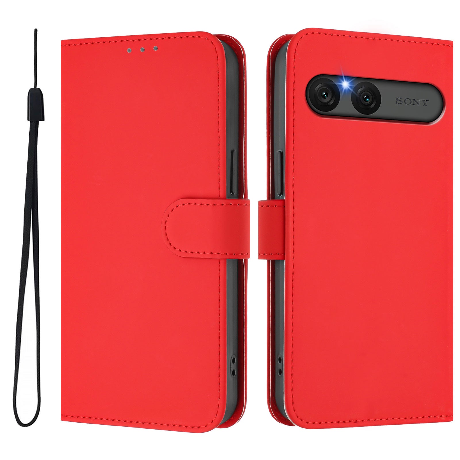 For Sony Xperia 10 VII Case Solid Color Wallet Leather Phone Cover with Strap