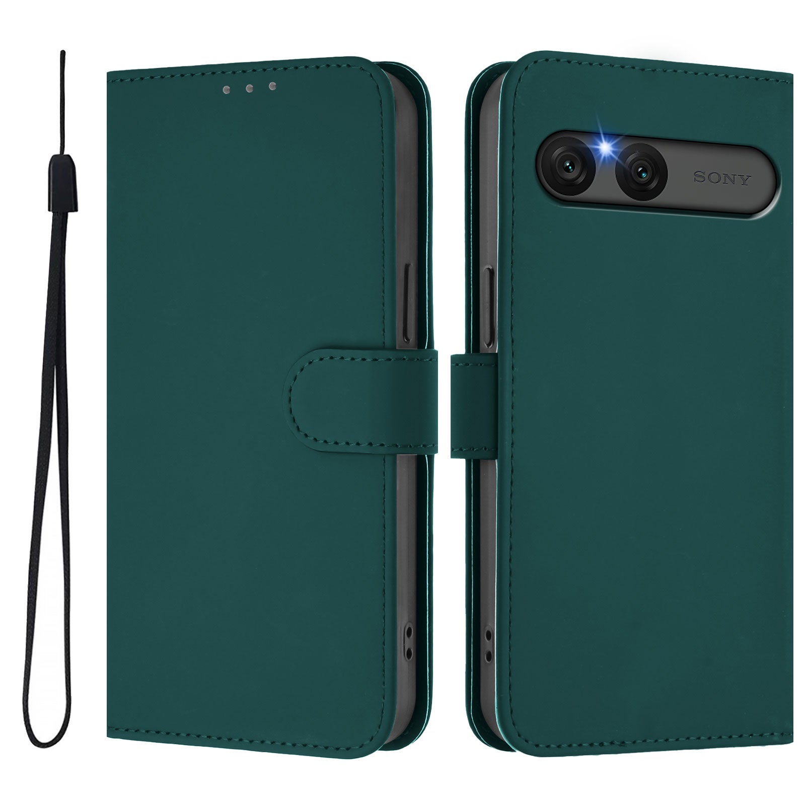 For Sony Xperia 10 VII Case Solid Color Wallet Leather Phone Cover with Strap