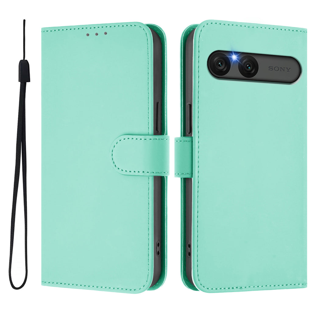 For Sony Xperia 10 VII Case Solid Color Wallet Leather Phone Cover with Strap