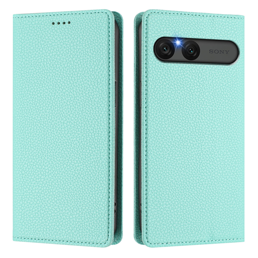 Funda tipo cartera para Sony Xperia 10 VII con bloqueo RFID, textura de lichi y cubierta de piel para móvil. 