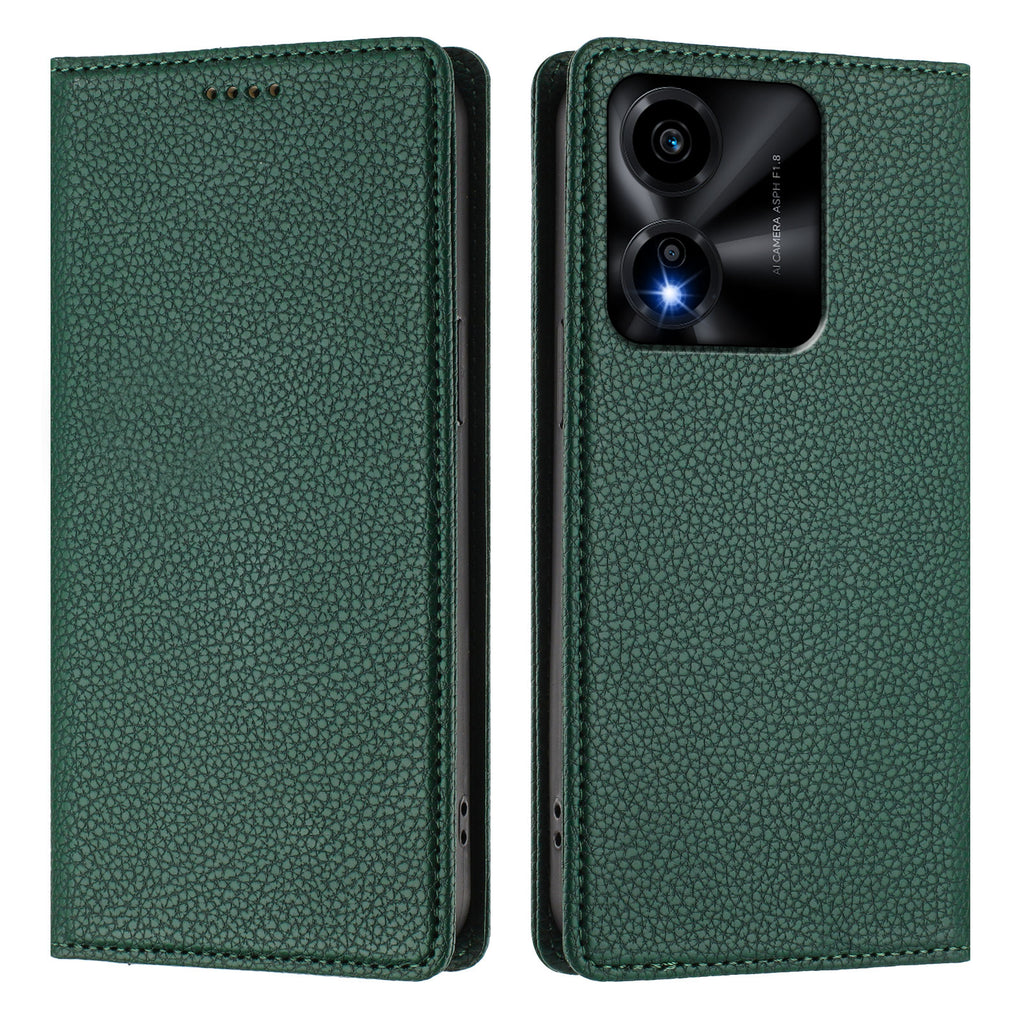 Étui portefeuille pour téléphone portable For Honor X5c Plus 4G avec protection RFID et texture litchi 