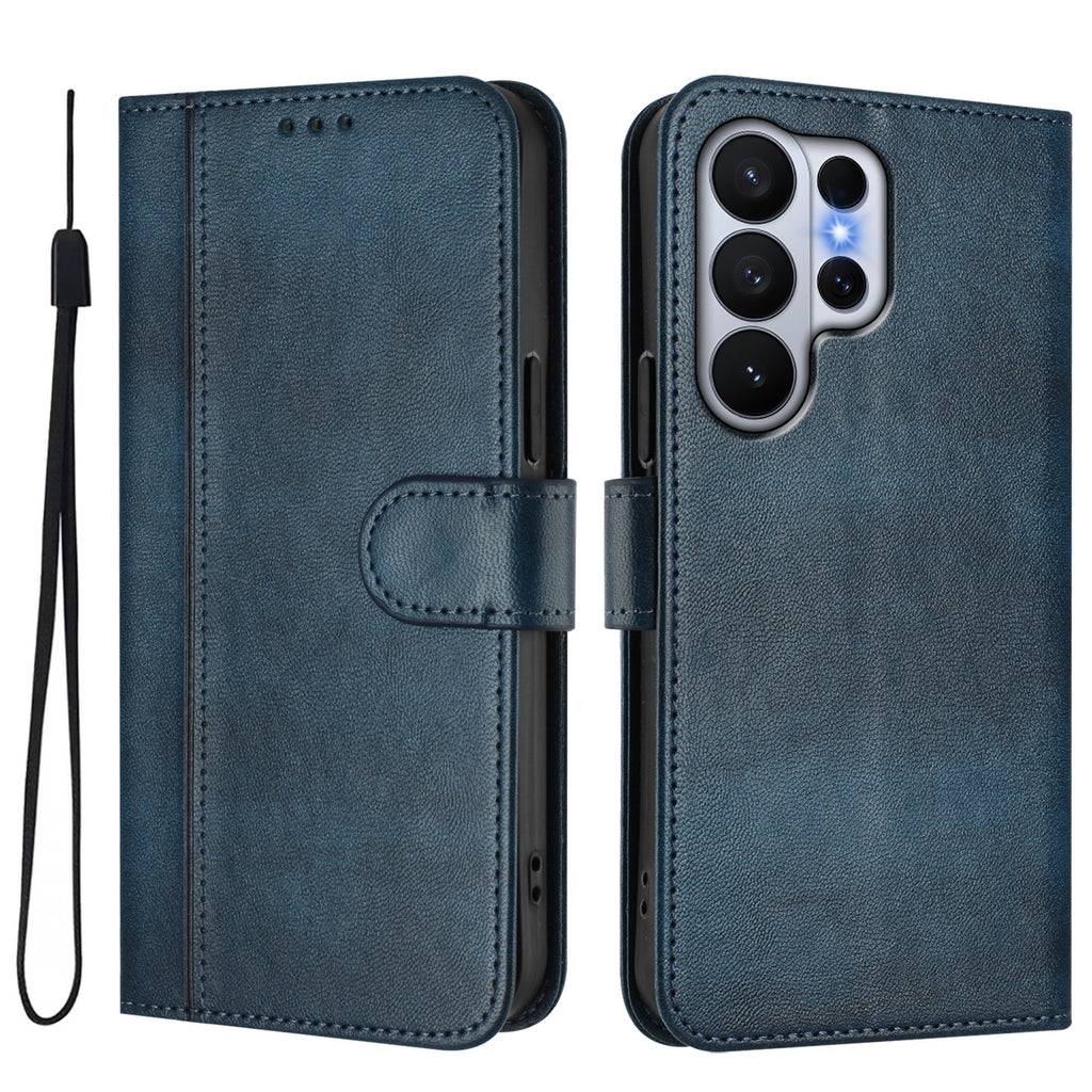 For Samsung Galaxy S26 Ultra Cases Wallet Stand Retro Texture Leather Phone Cover with Lanyard