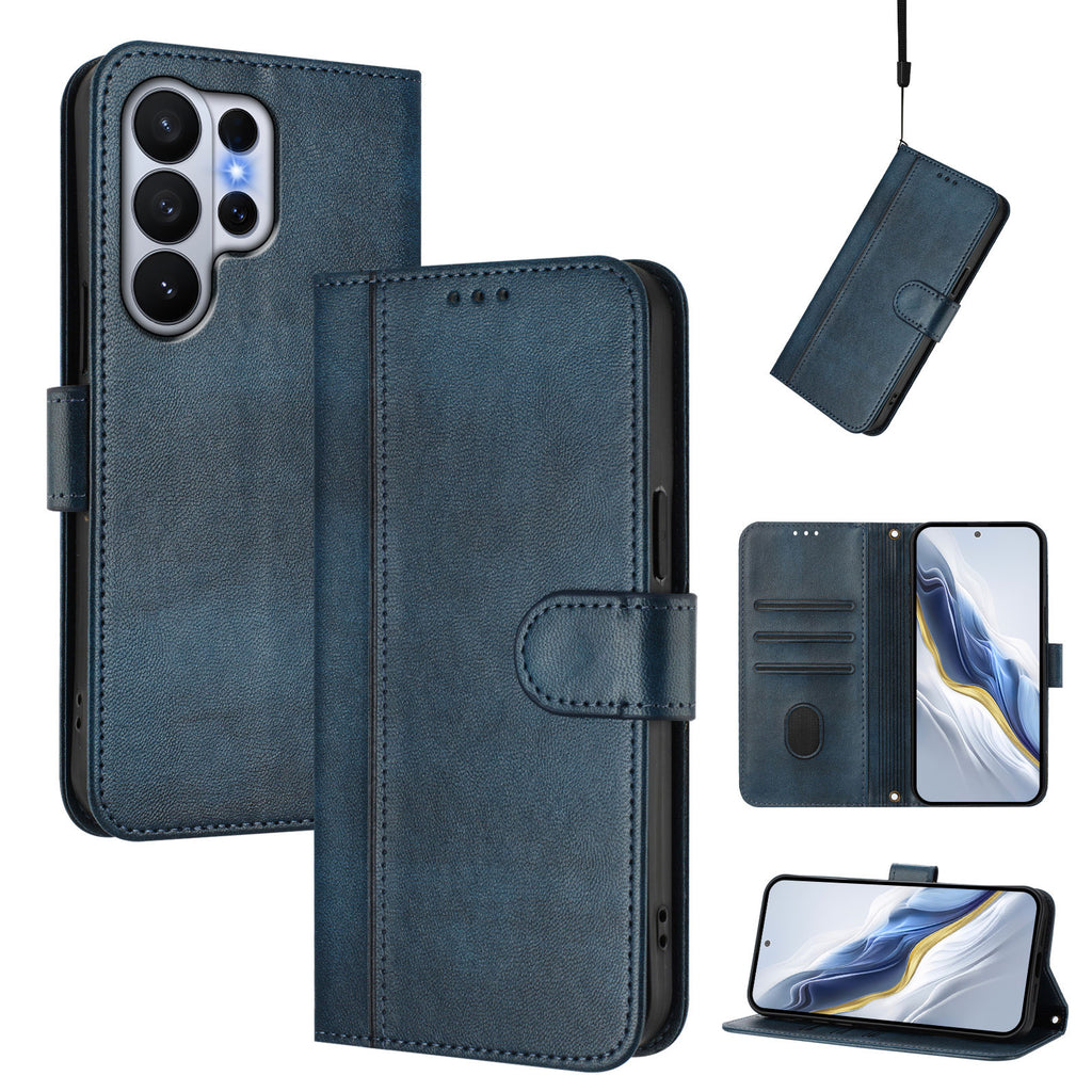For Samsung Galaxy S26 Ultra Cases Wallet Stand Retro Texture Leather Phone Cover with Lanyard