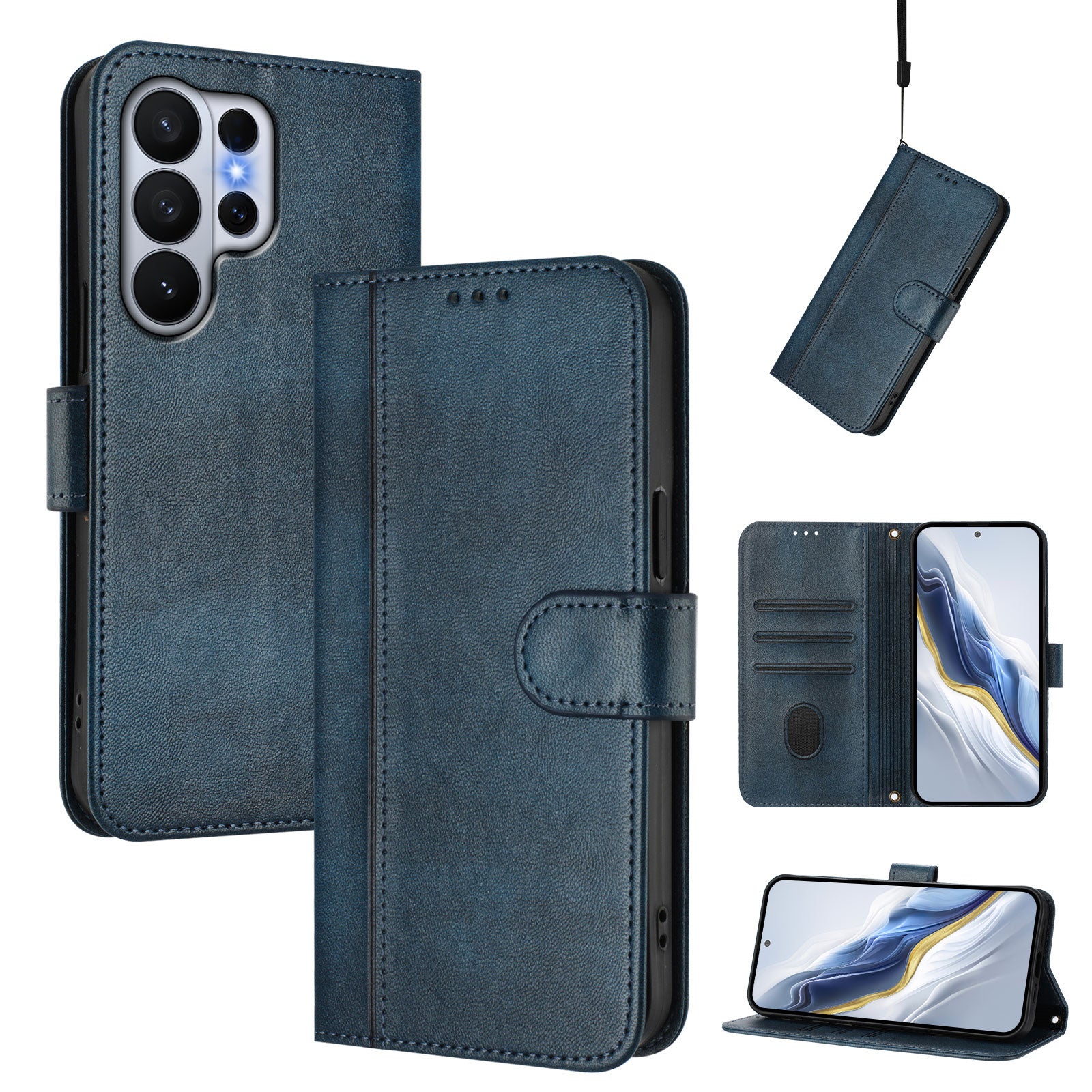 For Samsung Galaxy S26 Ultra Cases Wallet Stand Retro Texture Leather Phone Cover with Lanyard