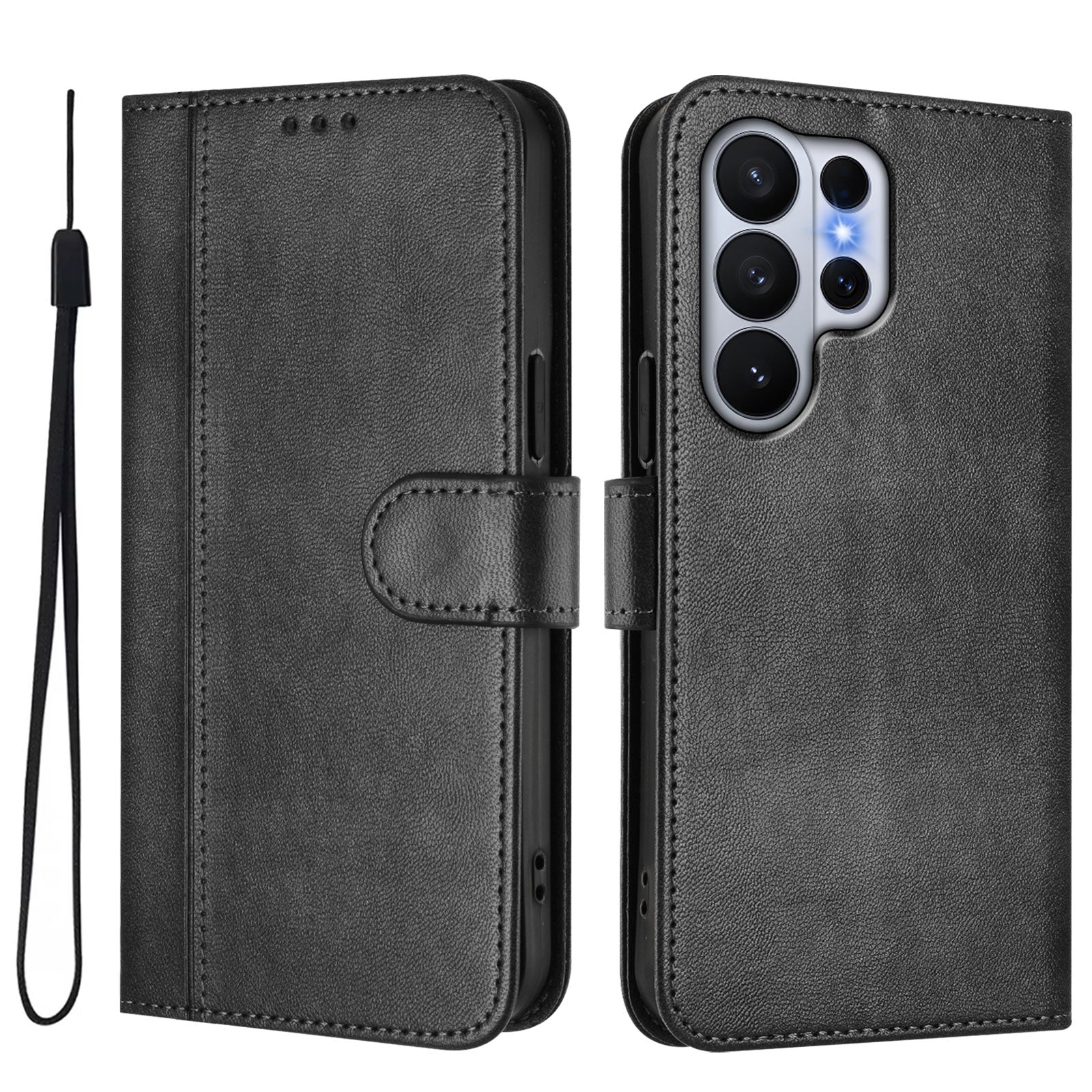 For Samsung Galaxy S26 Ultra Cases Wallet Stand Retro Texture Leather Phone Cover with Lanyard