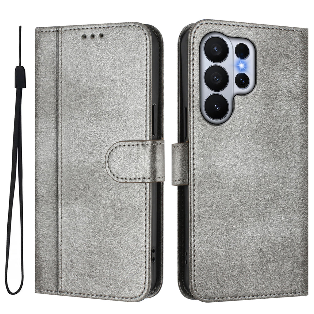 For Samsung Galaxy S26 Ultra Cases Wallet Stand Retro Texture Leather Phone Cover with Lanyard