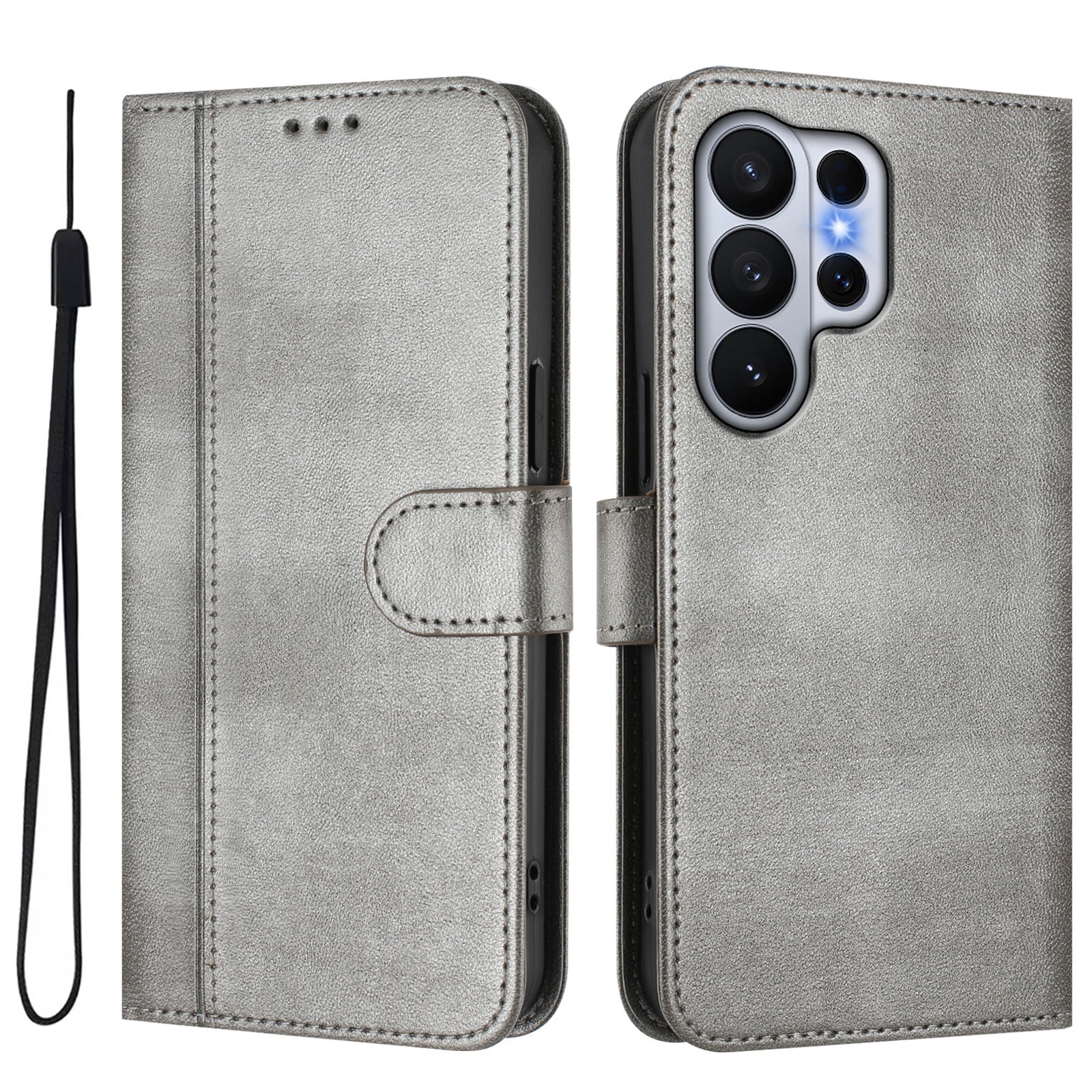 For Samsung Galaxy S26 Ultra Cases Wallet Stand Retro Texture Leather Phone Cover with Lanyard