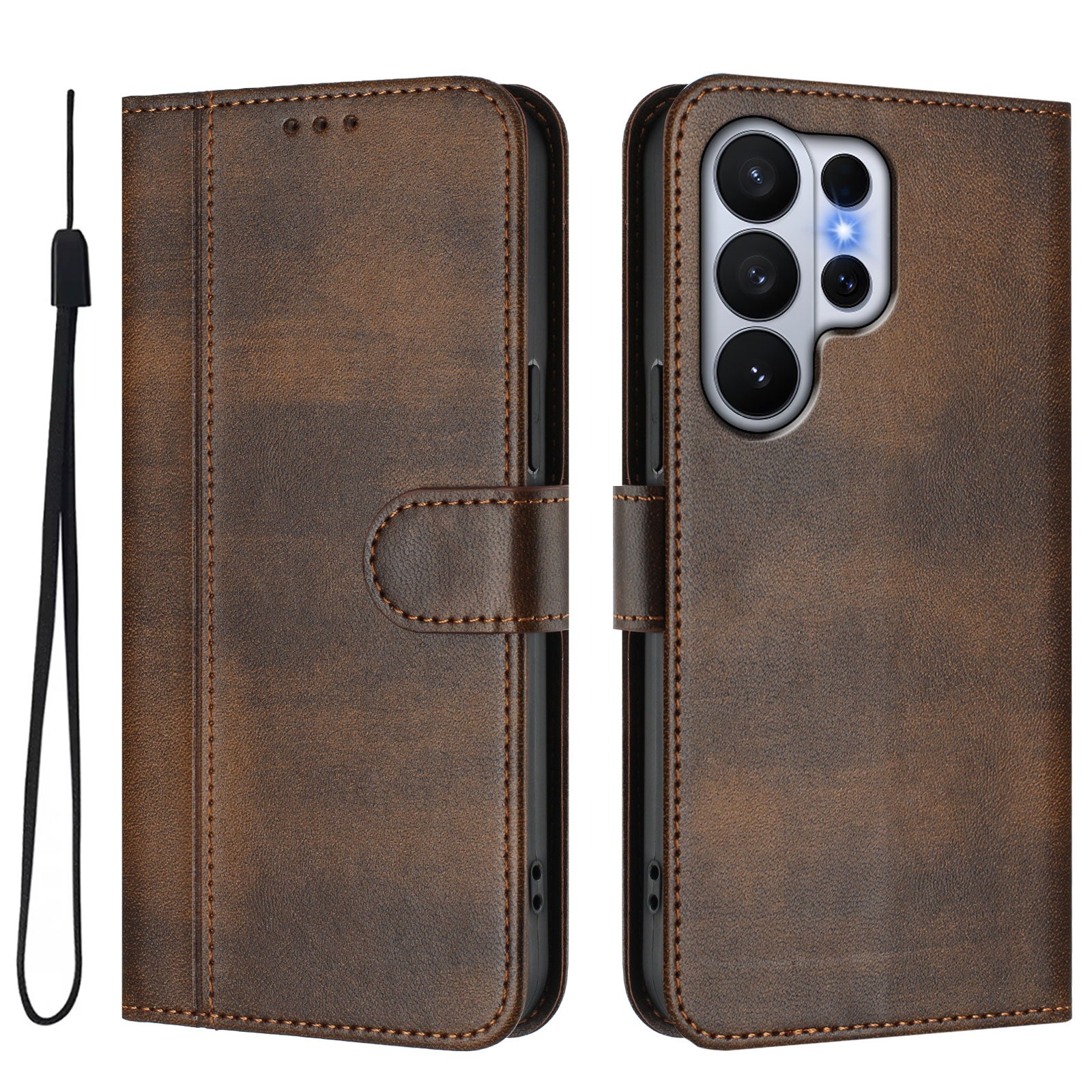 For Samsung Galaxy S26 Ultra Cases Wallet Stand Retro Texture Leather Phone Cover with Lanyard