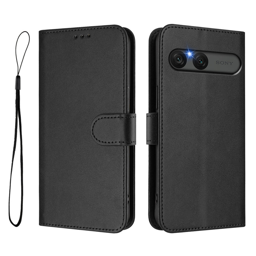 For Sony Xperia 10 VII Wallet Case RFID Blocking Calf Texture Leather Stand Phone Cover with Strap