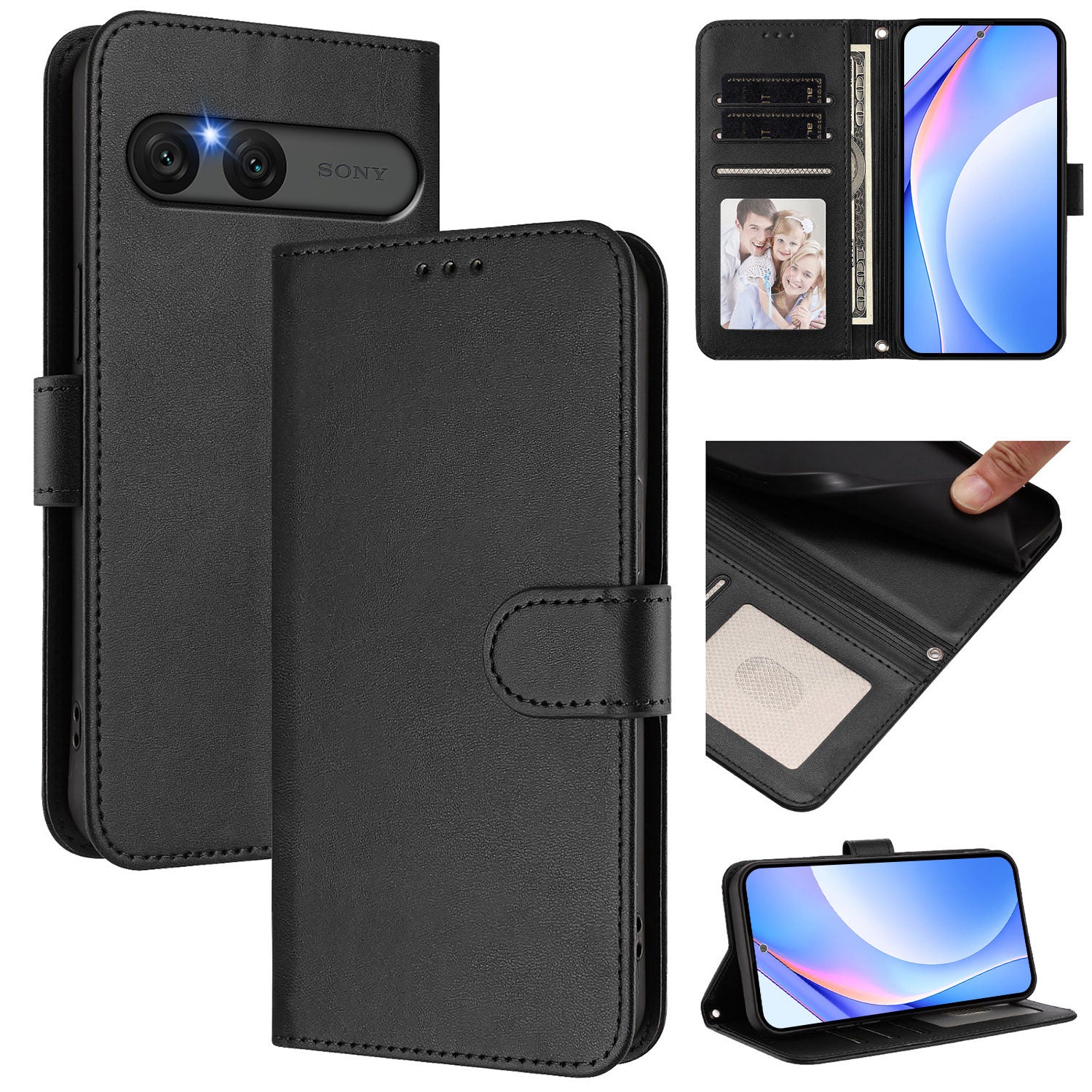 For Sony Xperia 10 VII Wallet Case RFID Blocking Calf Texture Leather Stand Phone Cover with Strap
